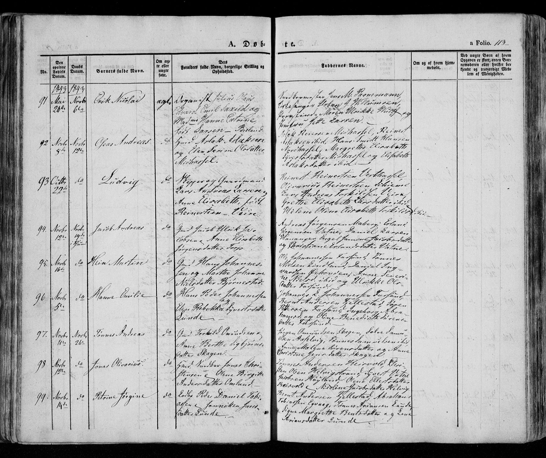 Lista sokneprestkontor, AV/SAK-1111-0027/F/Fa/L0009: Parish register (official) no. A 9, 1835-1846, p. 113