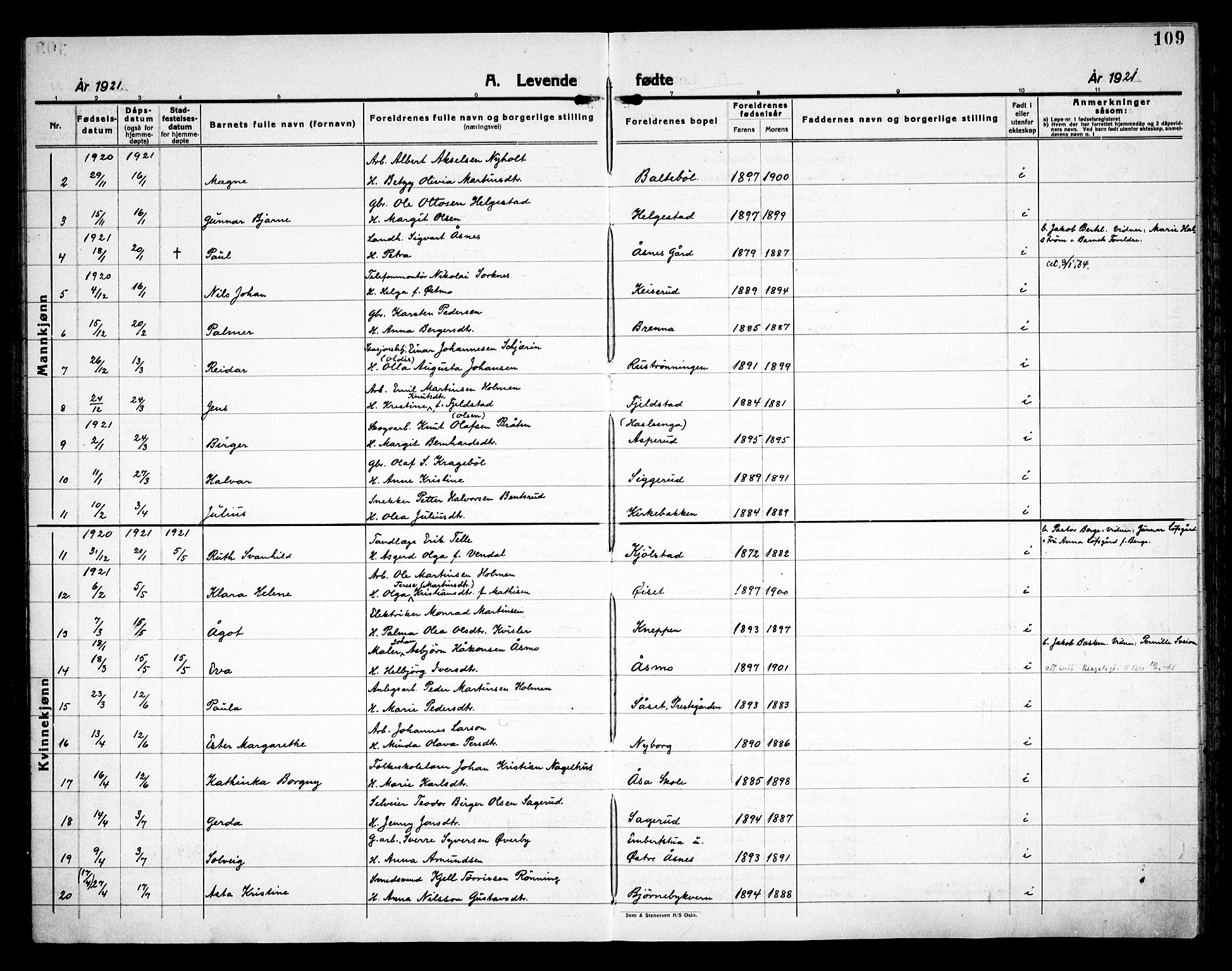 Åsnes prestekontor, AV/SAH-PREST-042/H/Ha/Haa/L0000C: Parish register (official) no. 0A, 1890-1929, p. 109