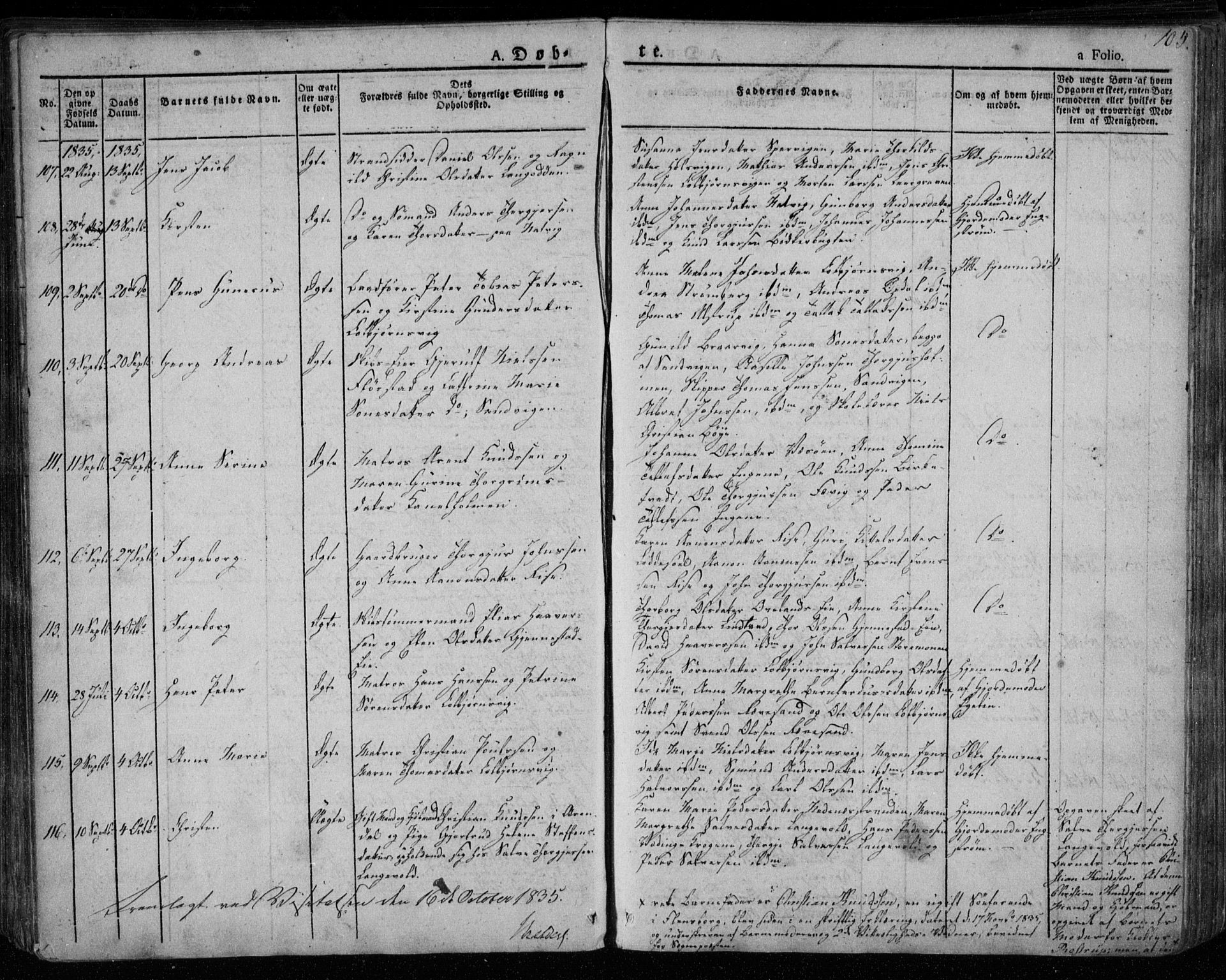 Øyestad sokneprestkontor, AV/SAK-1111-0049/F/Fa/L0013: Parish register (official) no. A 13, 1827-1842, p. 105