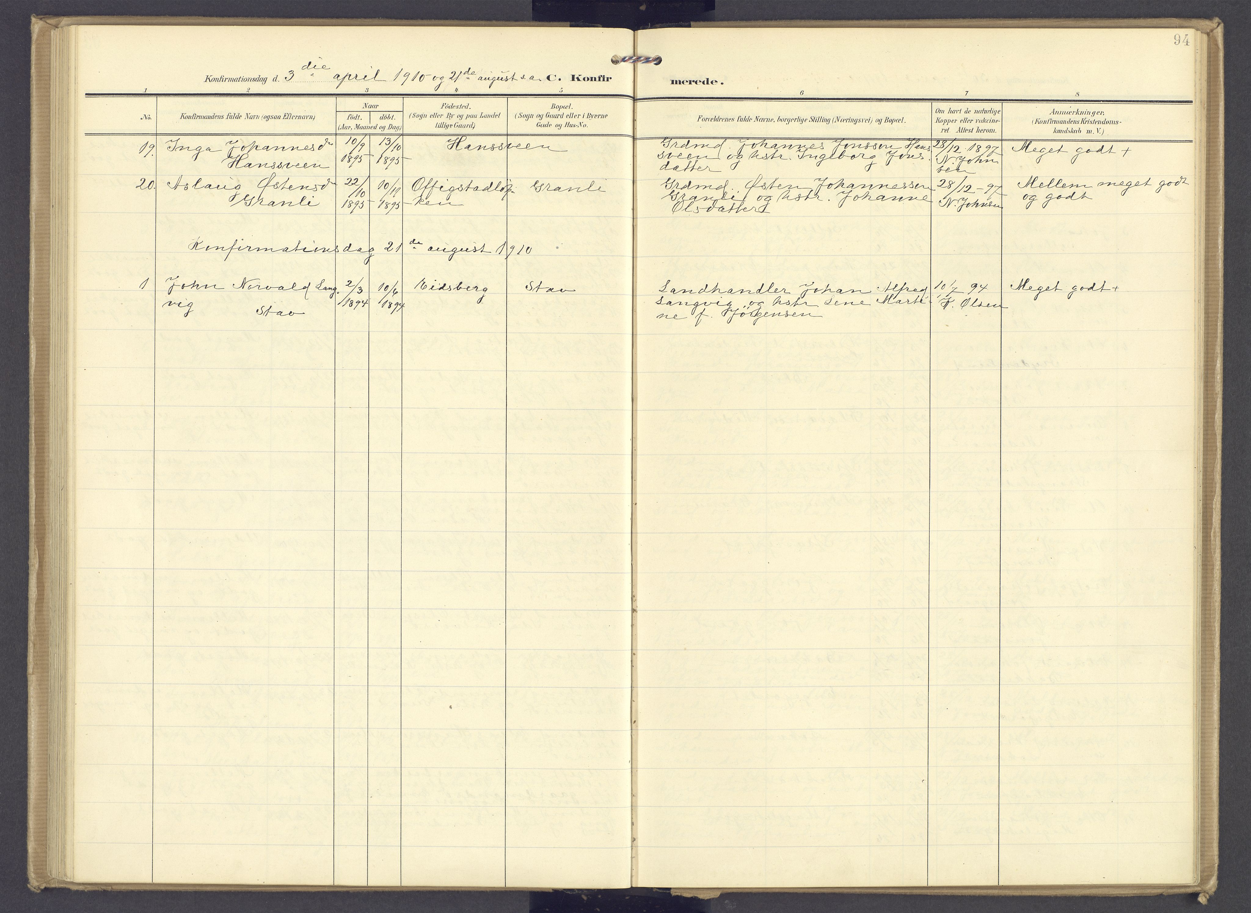 Øyer prestekontor, AV/SAH-PREST-084/H/Ha/Haa/L0013: Parish register (official) no. 13, 1905-1920, p. 94