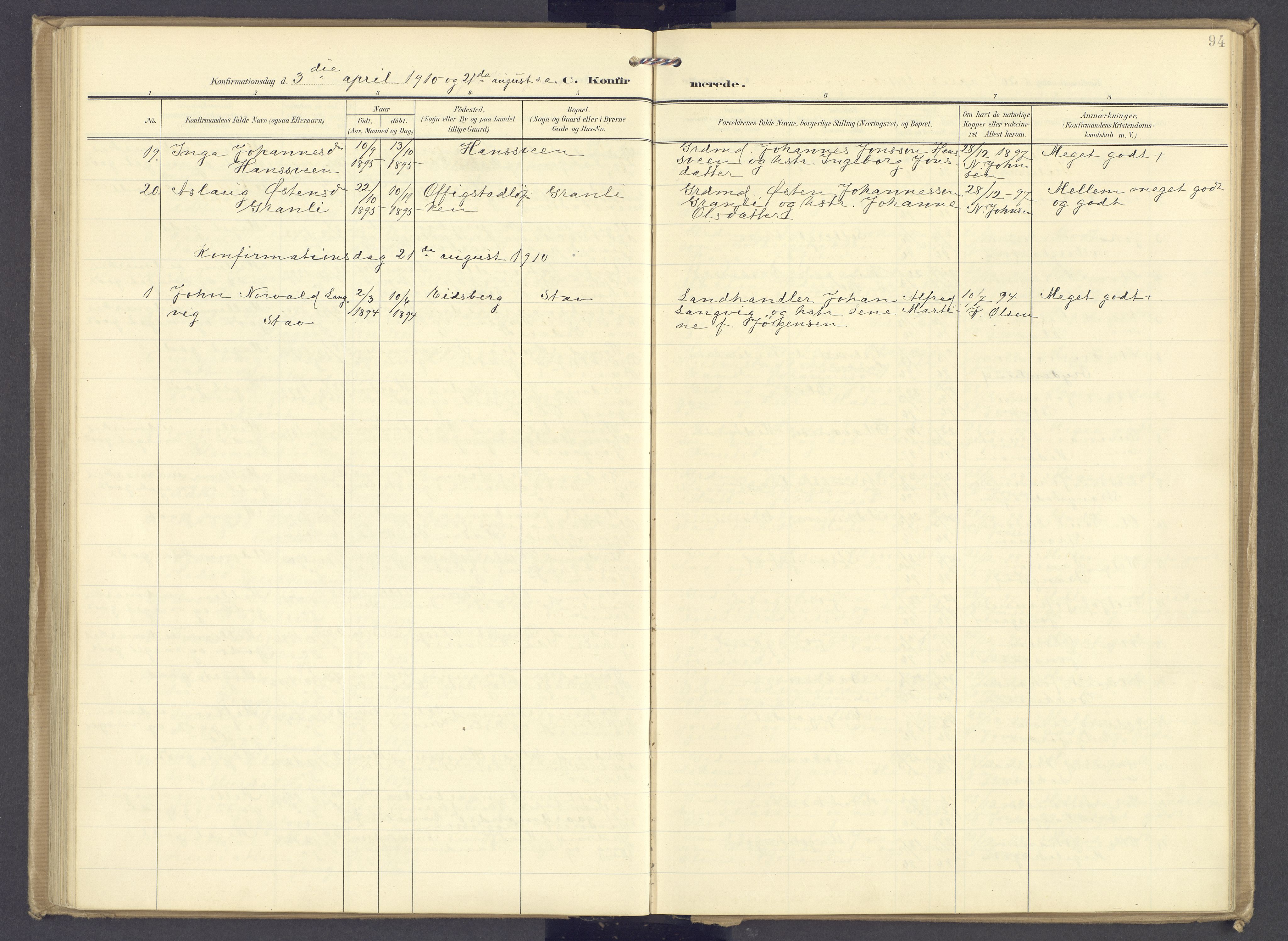 Øyer prestekontor, SAH/PREST-084/H/Ha/Haa/L0013: Parish register (official) no. 13, 1905-1920, p. 94