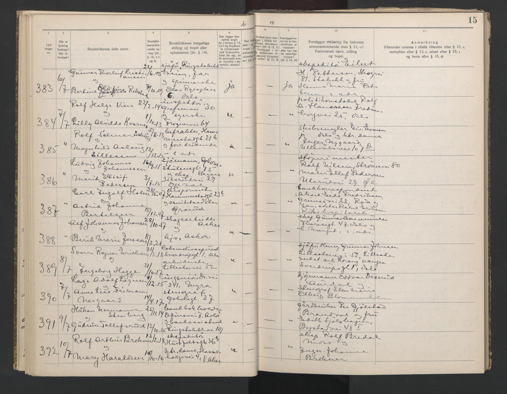 Aker sorenskriveri, AV/SAO-A-10895/L/Lb/L0002: Lysningsbok, 1942-1943, p. 15