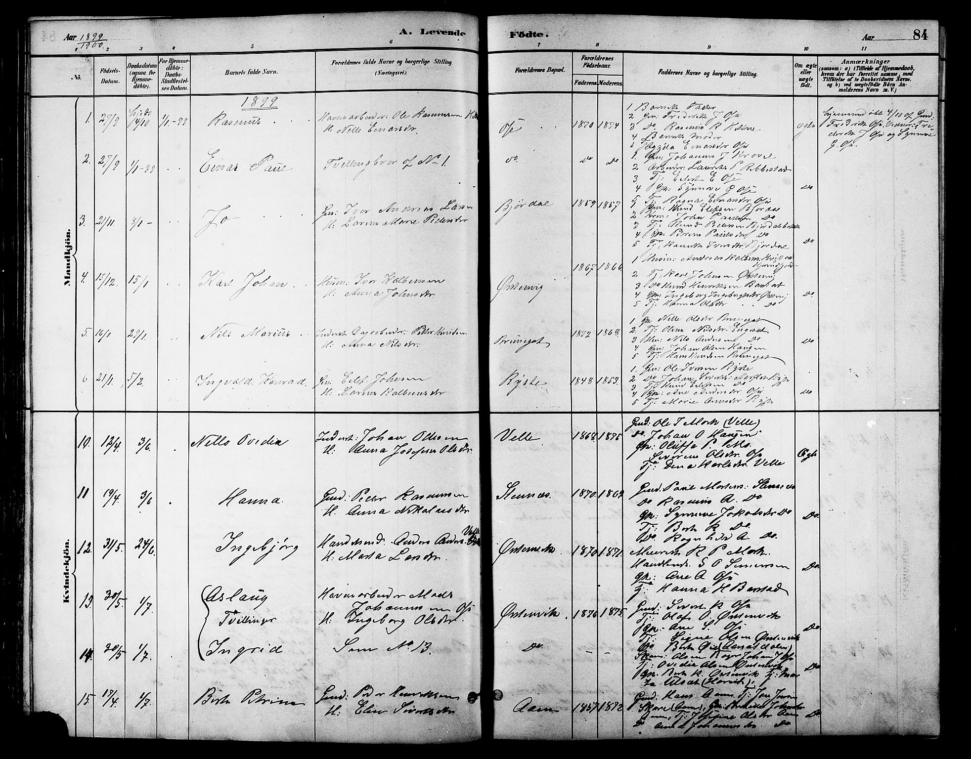 Ministerialprotokoller, klokkerbøker og fødselsregistre - Møre og Romsdal, AV/SAT-A-1454/513/L0189: Parish register (copy) no. 513C03, 1883-1904, p. 84