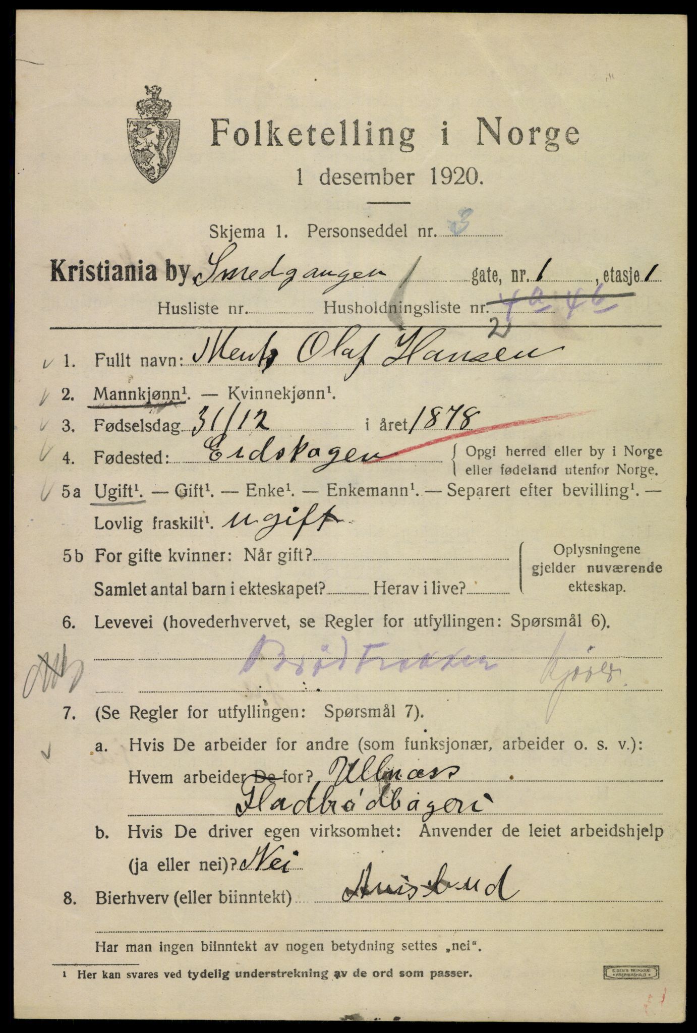 SAO, 1920 census for Kristiania, 1920, p. 519145