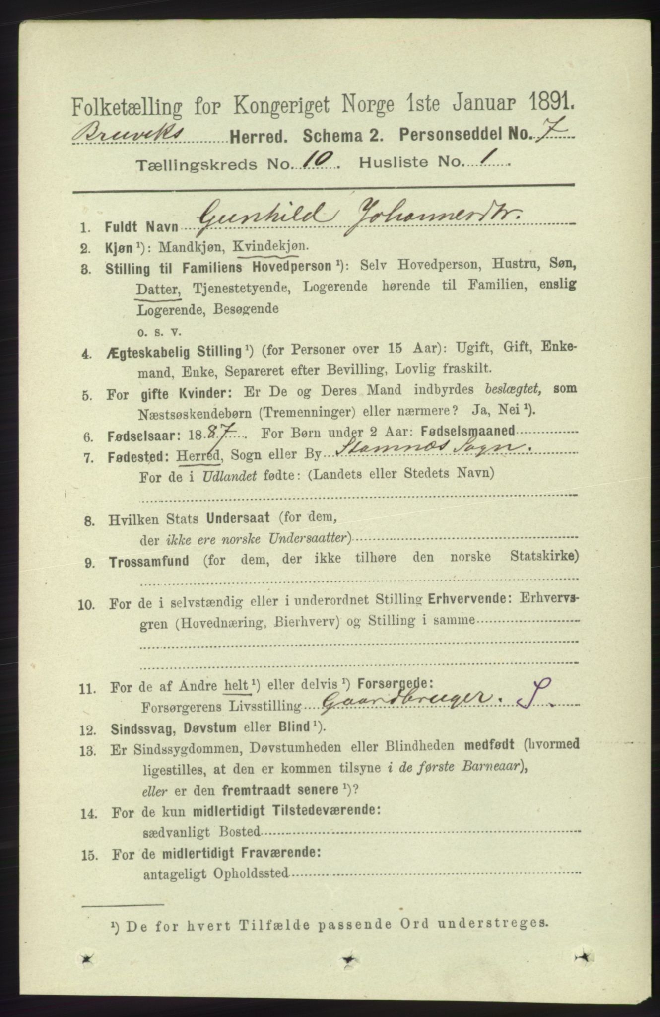 RA, 1891 census for 1251 Bruvik, 1891, p. 3660