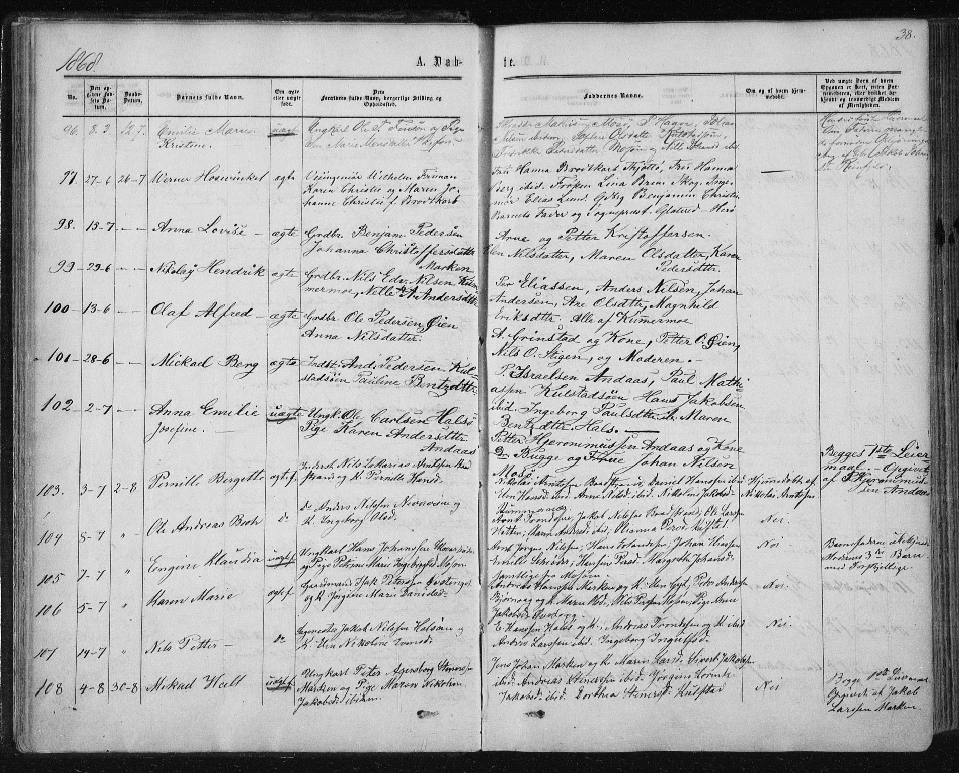 Ministerialprotokoller, klokkerbøker og fødselsregistre - Nordland, AV/SAT-A-1459/820/L0294: Parish register (official) no. 820A15, 1866-1879, p. 38