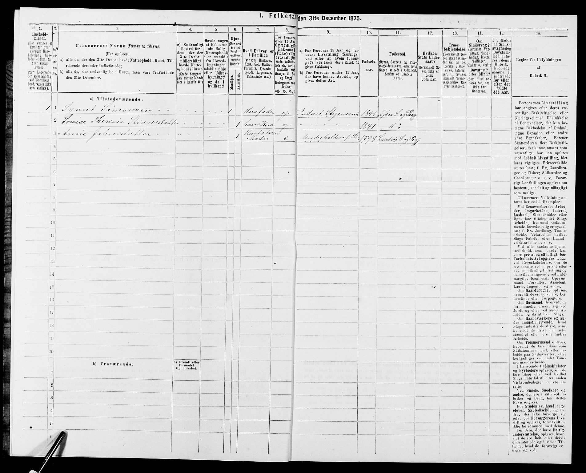 SAK, 1875 census for 0923L Fjære/Fjære, 1875, p. 1243