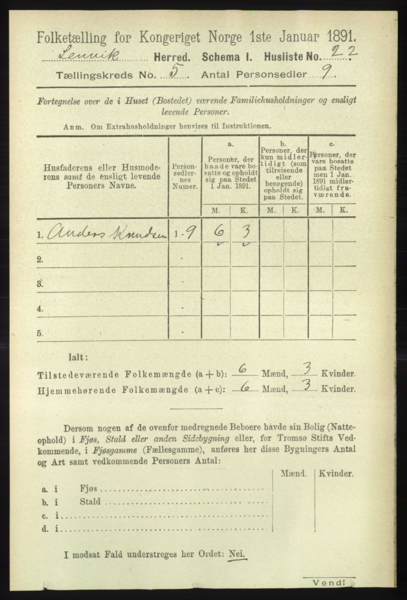 RA, 1891 census for 1931 Lenvik, 1891, p. 2481