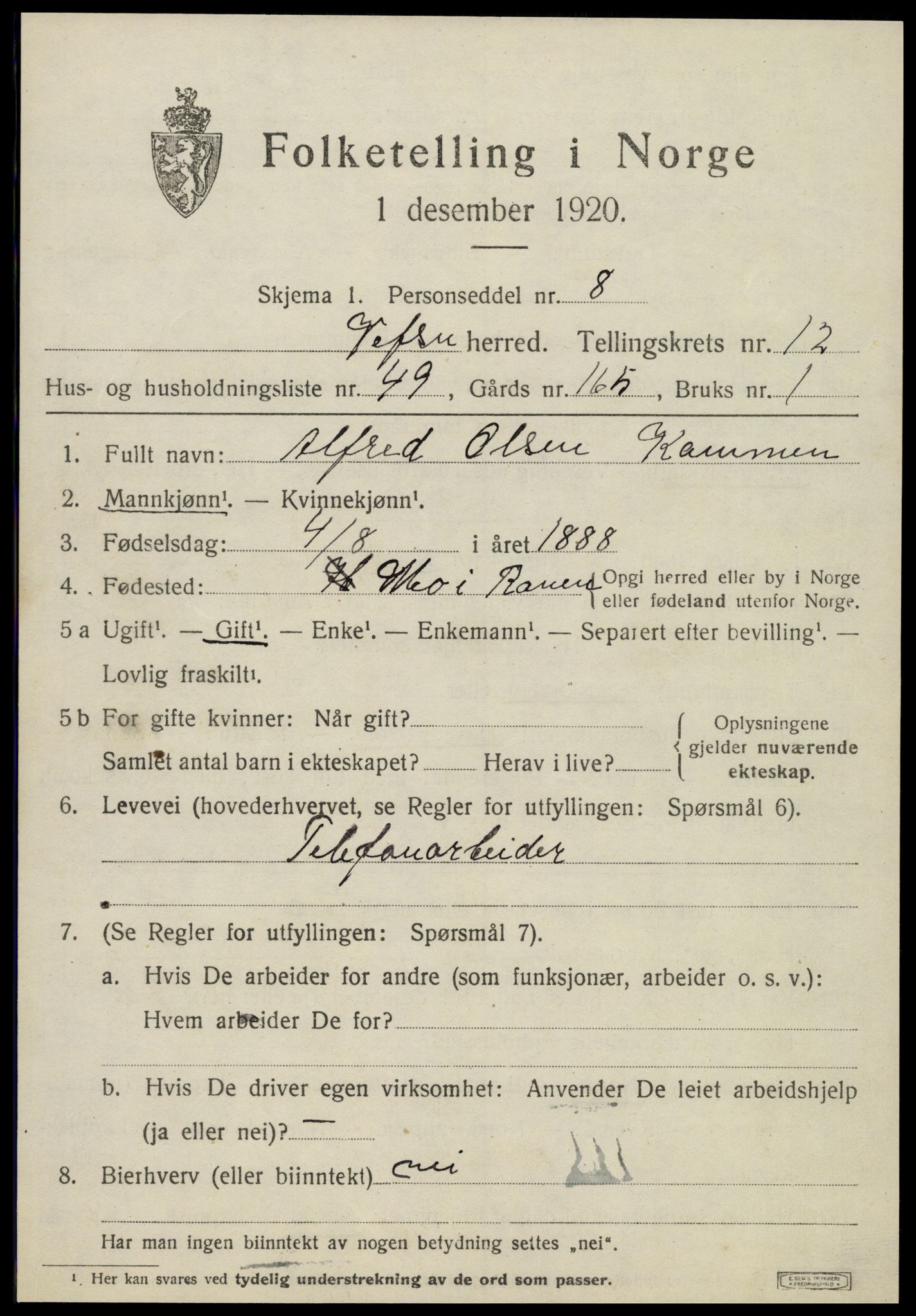 SAT, 1920 census for Vefsn, 1920, p. 10147