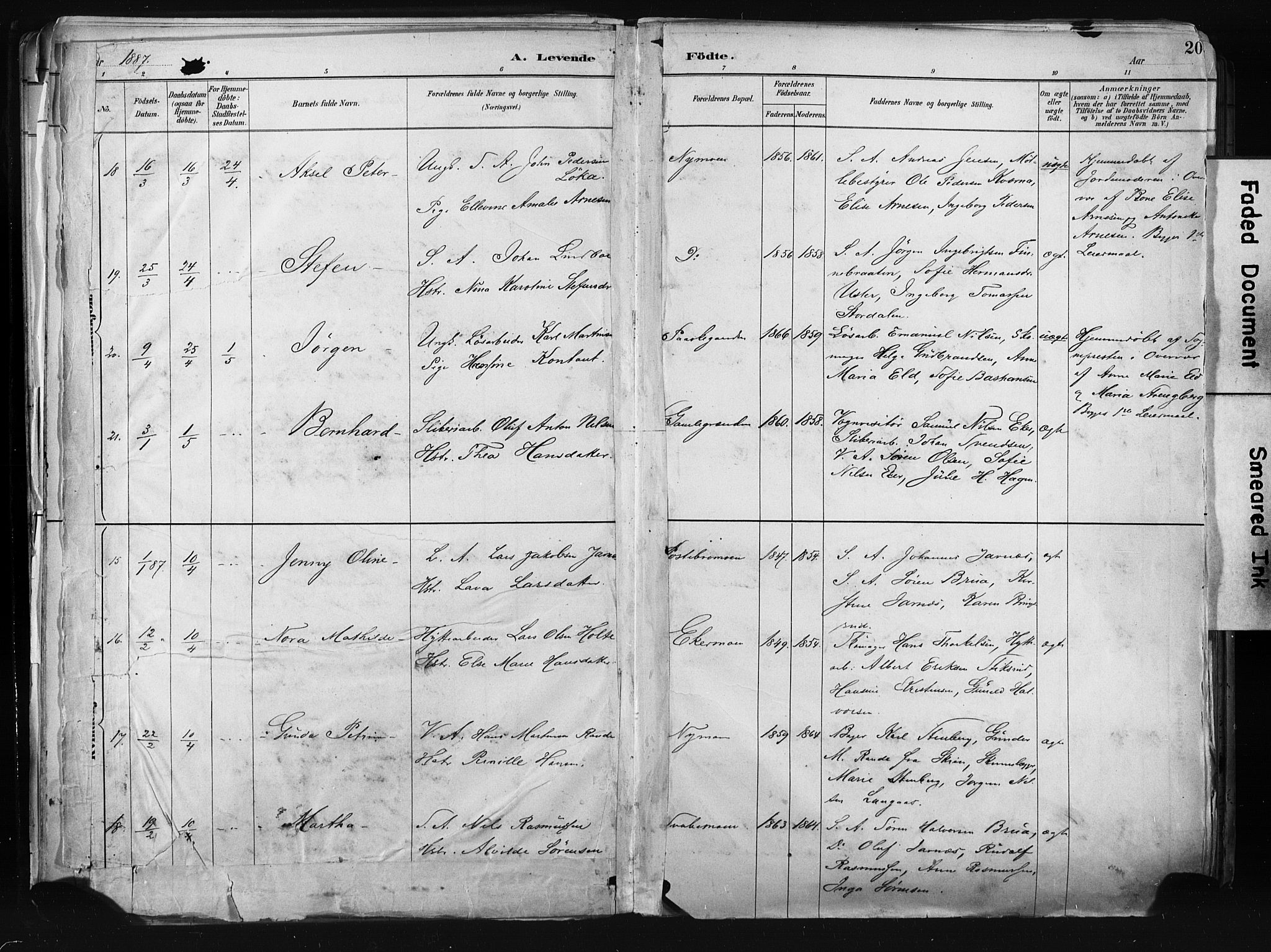 Kongsberg kirkebøker, AV/SAKO-A-22/F/Fb/L0002: Parish register (official) no. II 2, 1886-1896, p. 20