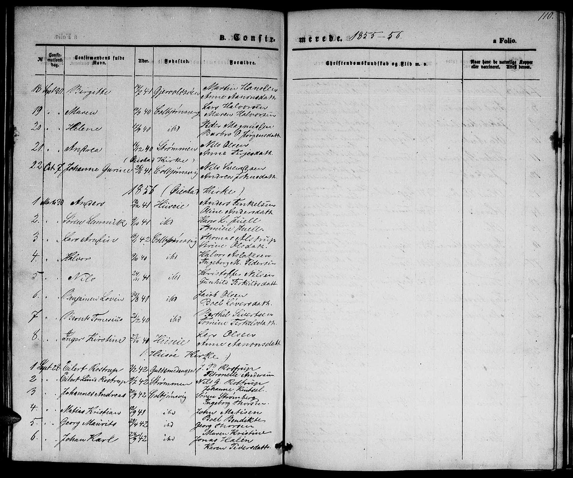 Hisøy sokneprestkontor, SAK/1111-0020/F/Fb/L0001: Parish register (copy) no. B 1, 1849-1872, p. 110