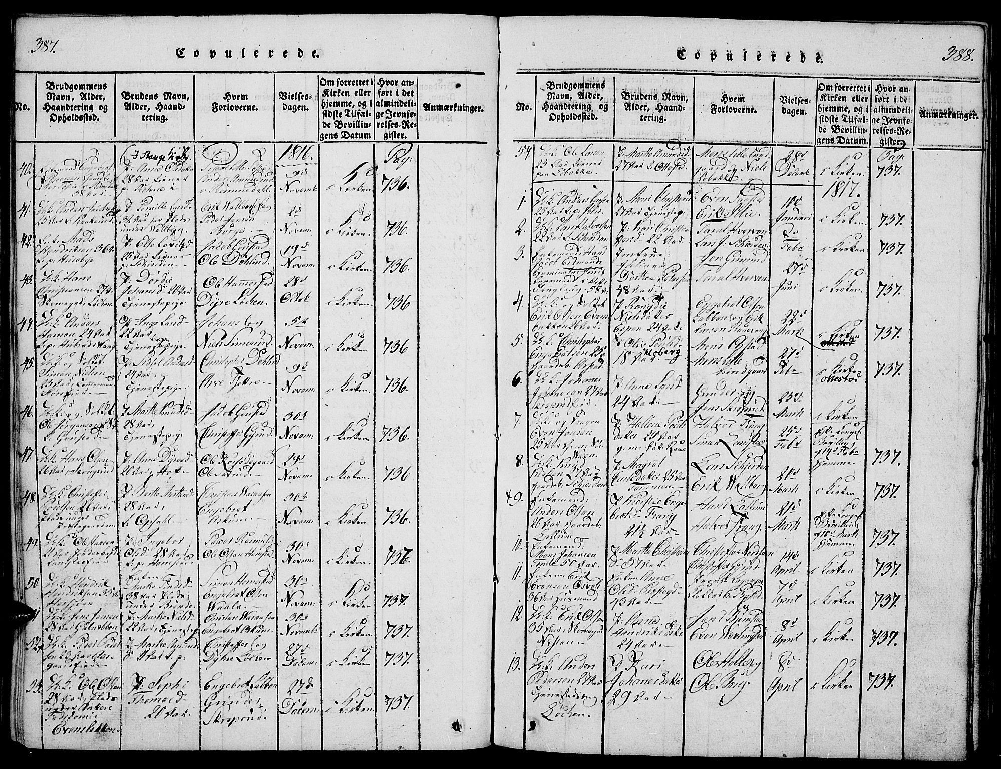 Stange prestekontor, SAH/PREST-002/K/L0008: Parish register (official) no. 8, 1814-1825, p. 387-388