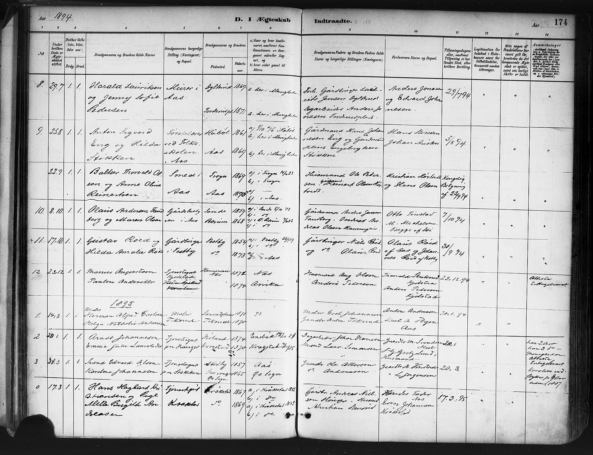 Ås prestekontor Kirkebøker, AV/SAO-A-10894/F/Fa/L0009: Parish register (official) no. I 9, 1881-1900, p. 174