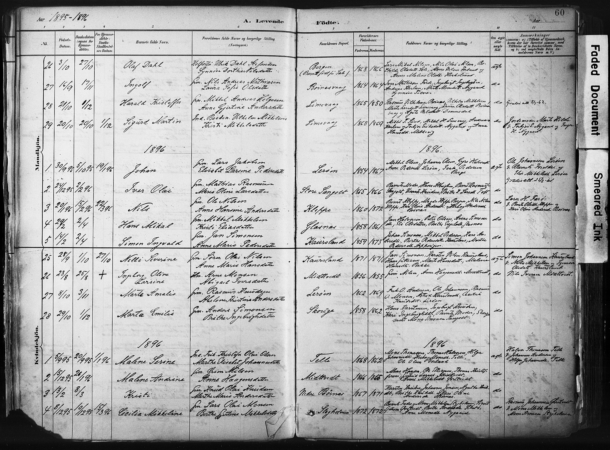 Sund sokneprestembete, SAB/A-99930: Parish register (official) no. B 1, 1882-1907, p. 60