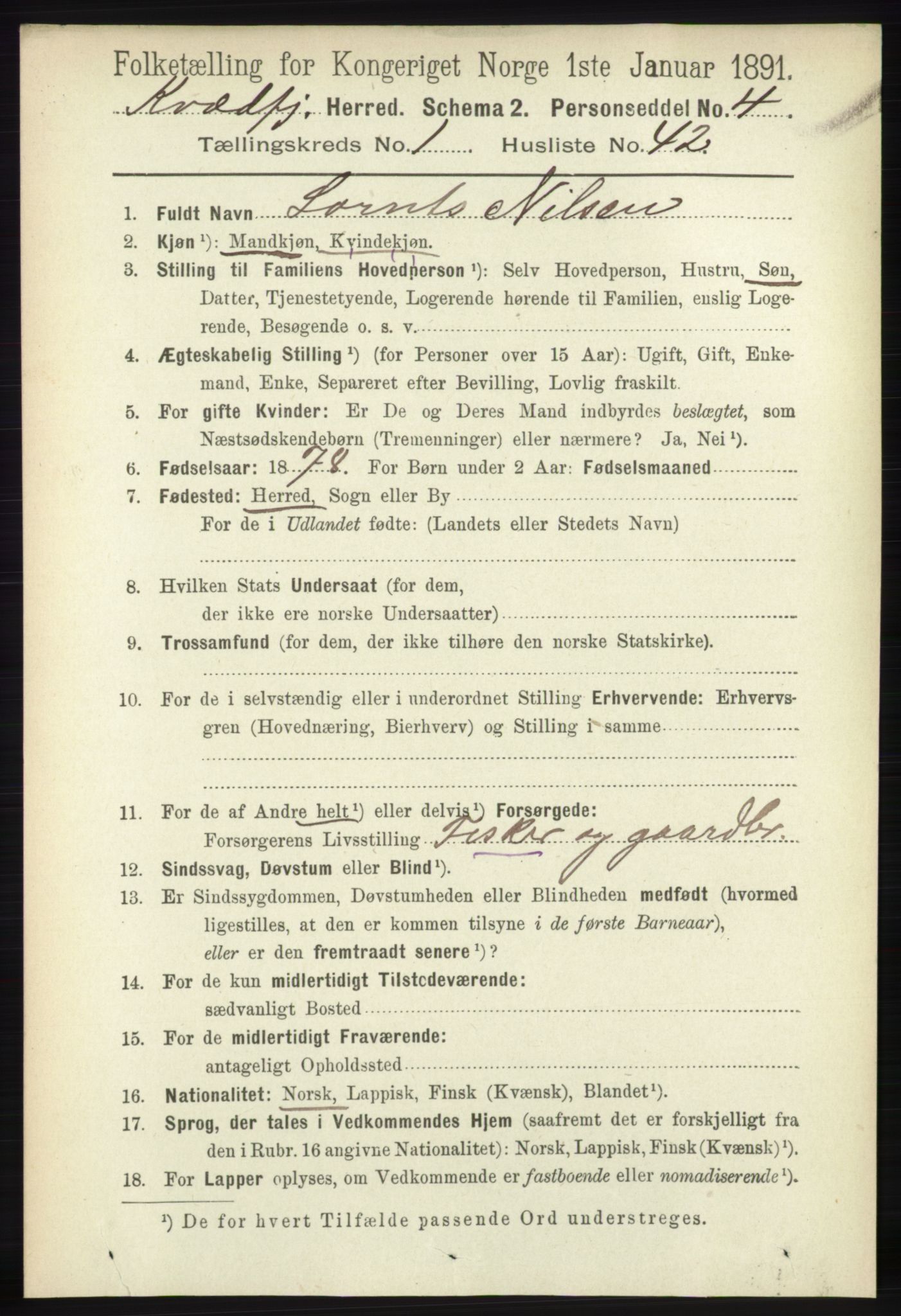 RA, 1891 census for 1911 Kvæfjord, 1891, p. 366