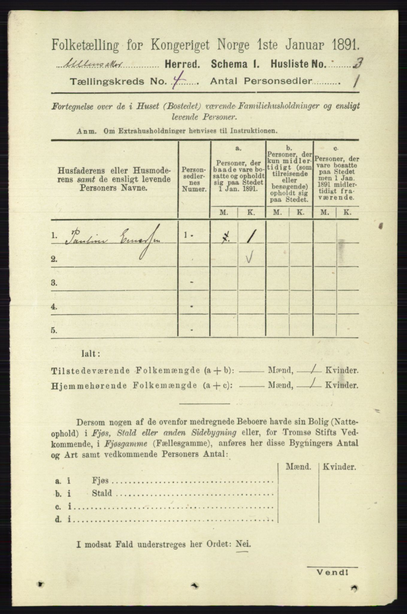 RA, 1891 census for 0235 Ullensaker, 1891, p. 1437