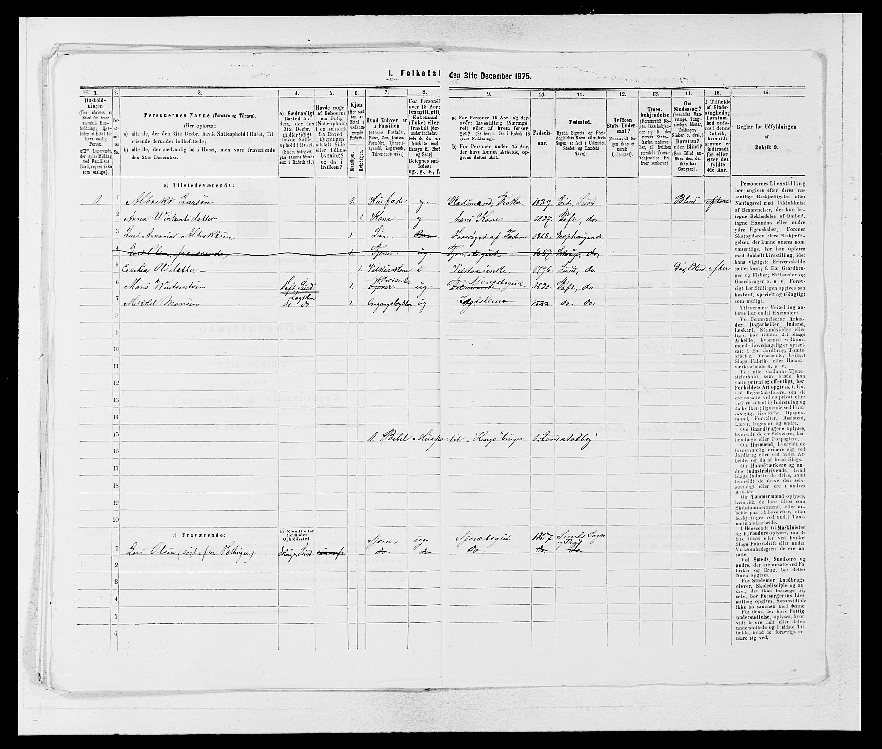 SAB, 1875 census for 1245P Sund, 1875, p. 574