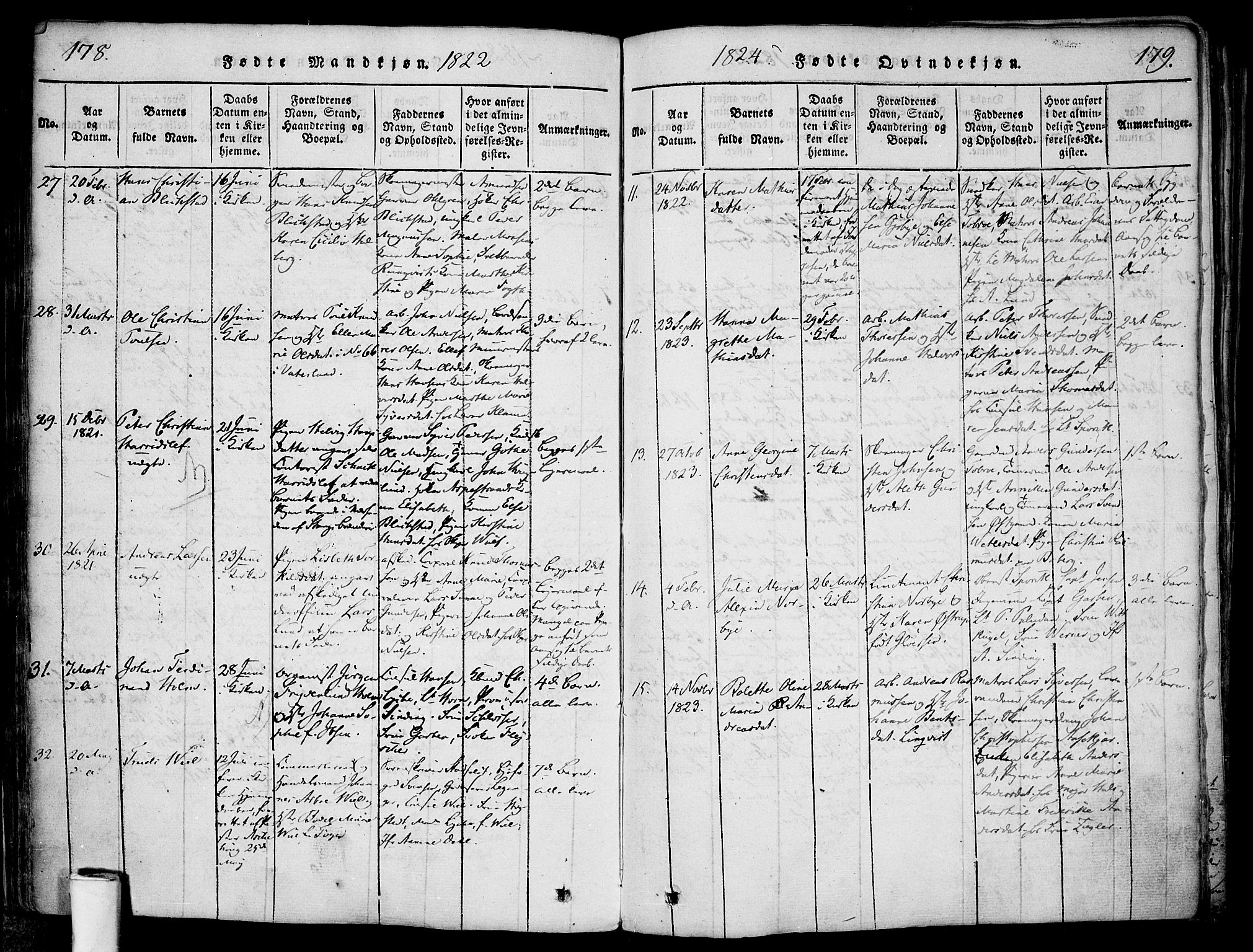 Halden prestekontor Kirkebøker, AV/SAO-A-10909/F/Fa/L0003: Parish register (official) no. I 3, 1815-1834, p. 178-179