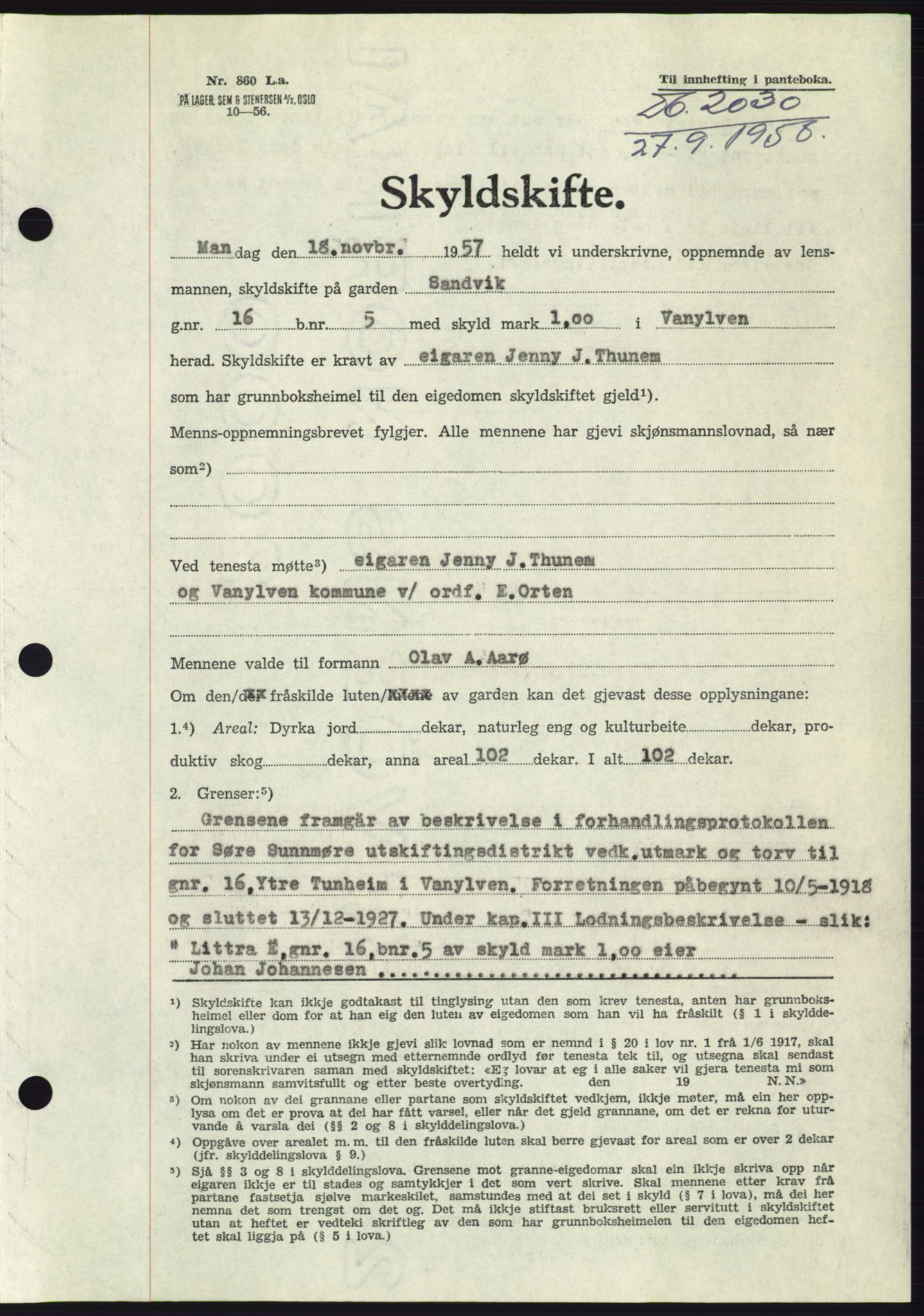 Søre Sunnmøre sorenskriveri, AV/SAT-A-4122/1/2/2C/L0110: Mortgage book no. 36A, 1958-1958, Diary no: : 2030/1958