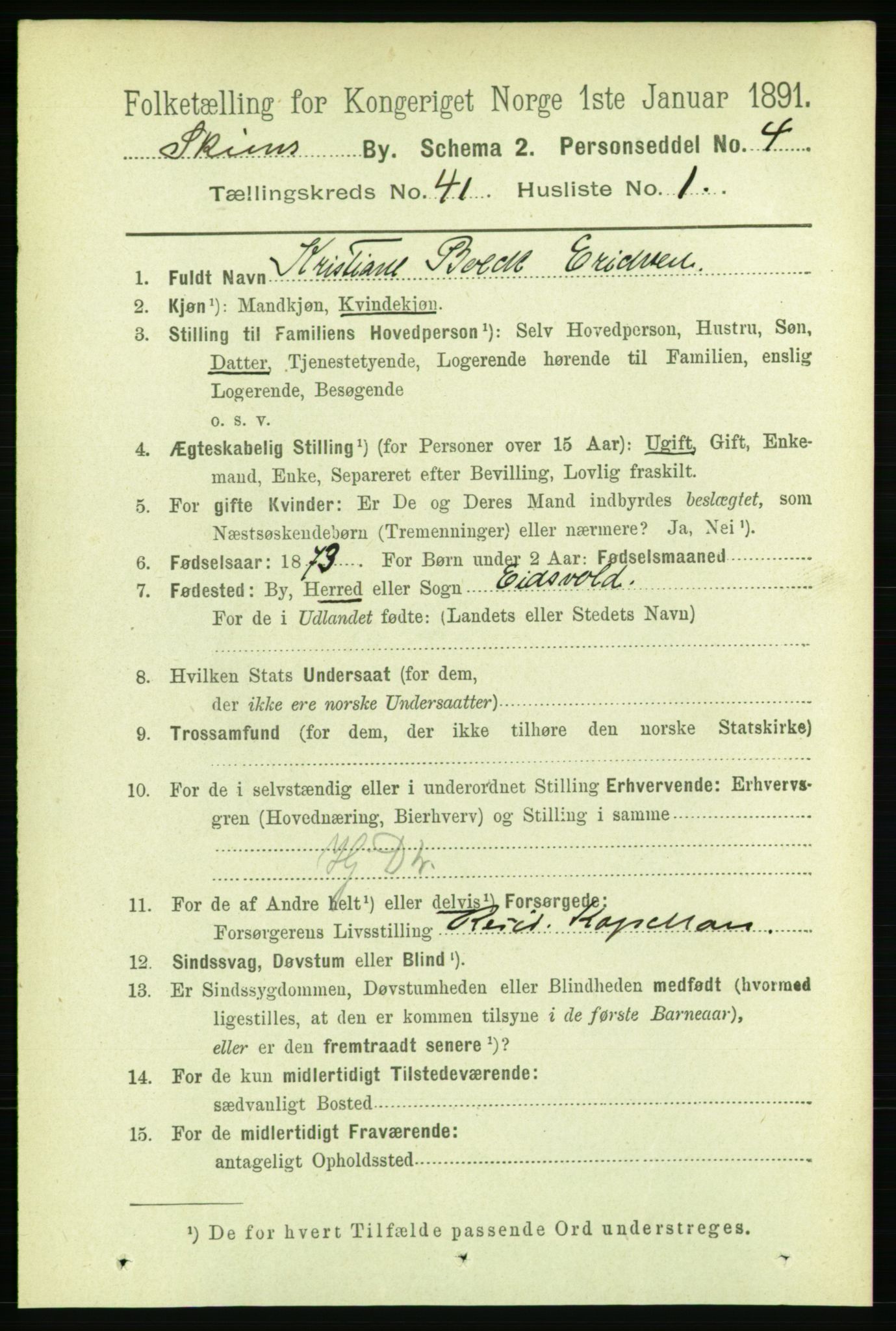 RA, 1891 census for 0806 Skien, 1891, p. 8444