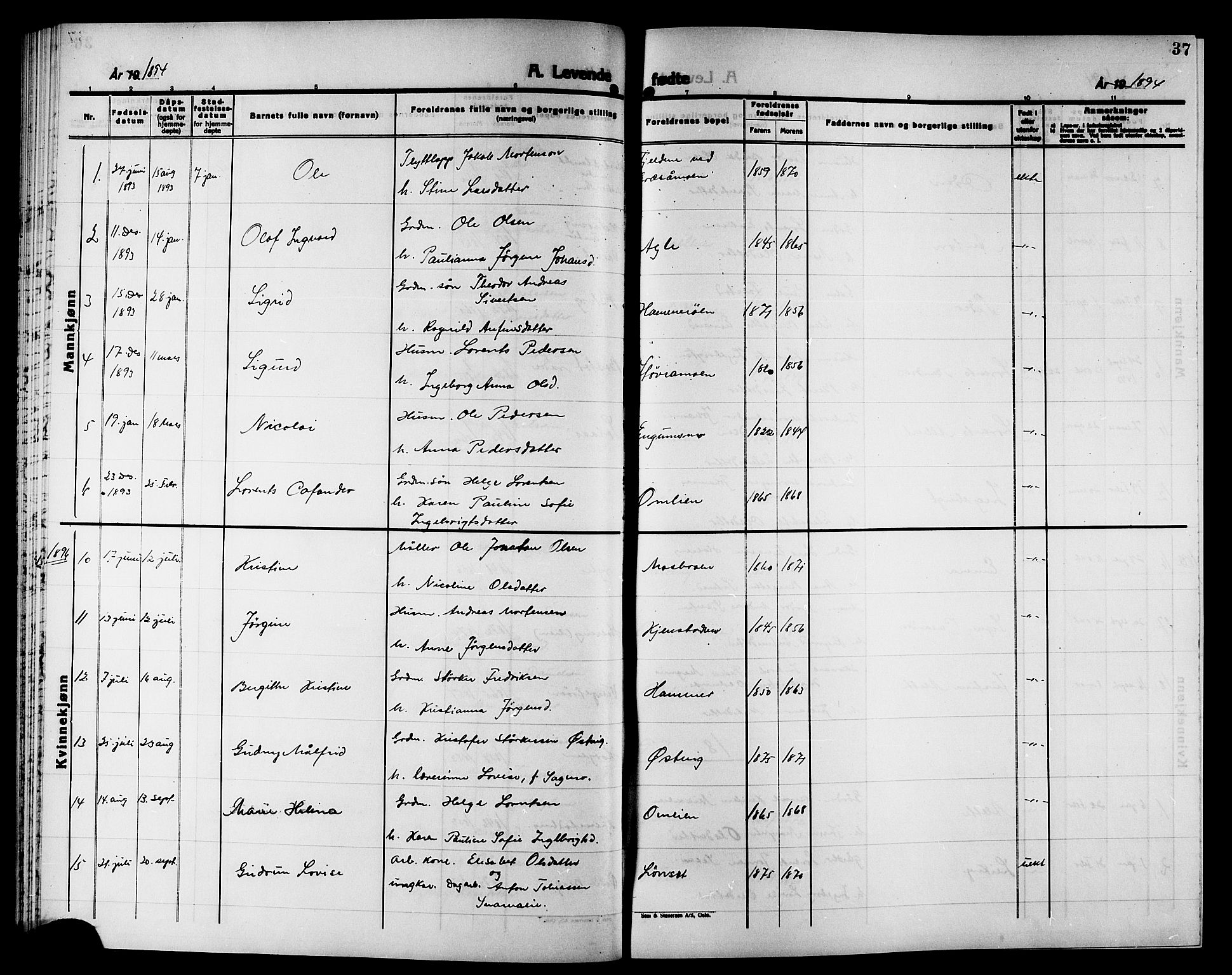 Ministerialprotokoller, klokkerbøker og fødselsregistre - Nord-Trøndelag, AV/SAT-A-1458/749/L0487: Parish register (official) no. 749D03, 1887-1902, p. 37