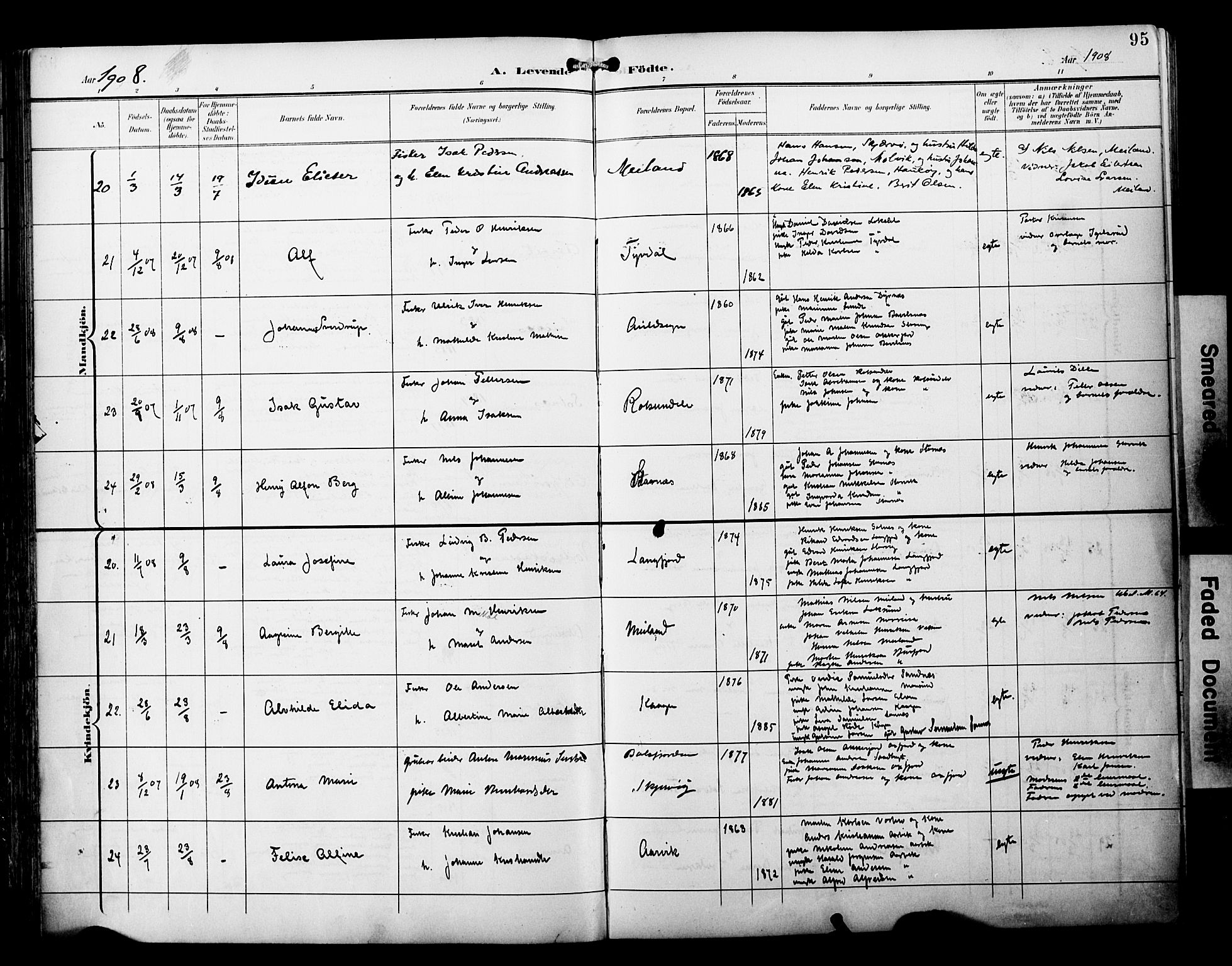 Skjervøy sokneprestkontor, AV/SATØ-S-1300/H/Ha/Haa/L0015kirke: Parish register (official) no. 15, 1899-1909, p. 95