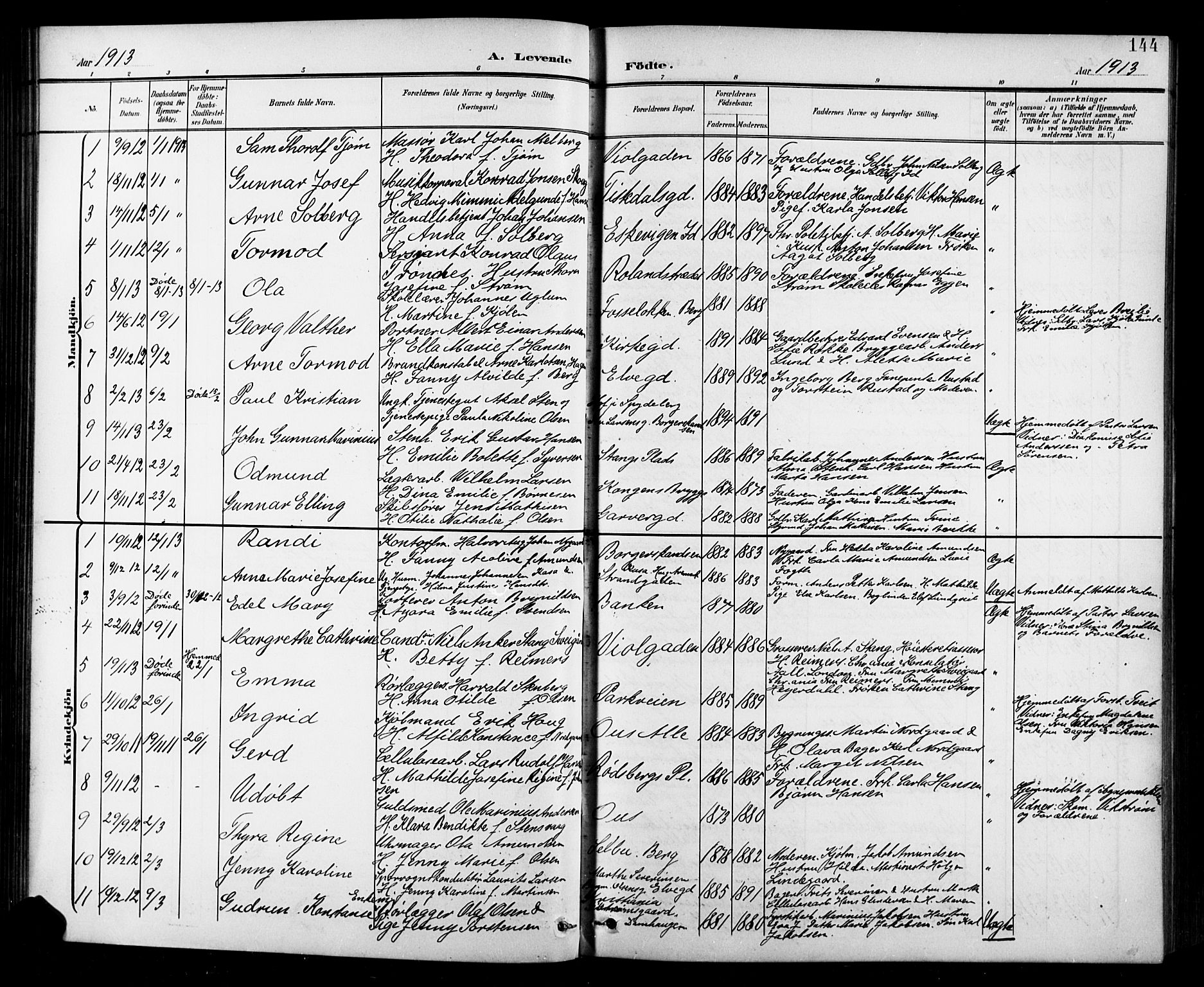 Halden prestekontor Kirkebøker, AV/SAO-A-10909/G/Ga/L0010: Parish register (copy) no. 10, 1900-1923, p. 144