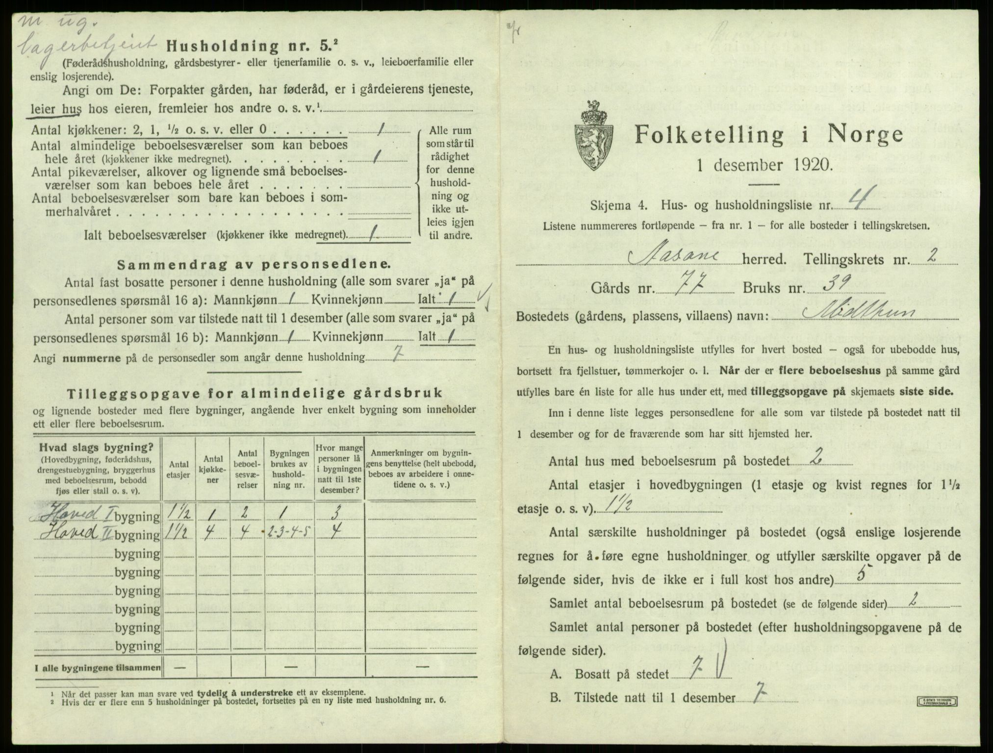 SAB, 1920 census for Åsane, 1920, p. 92