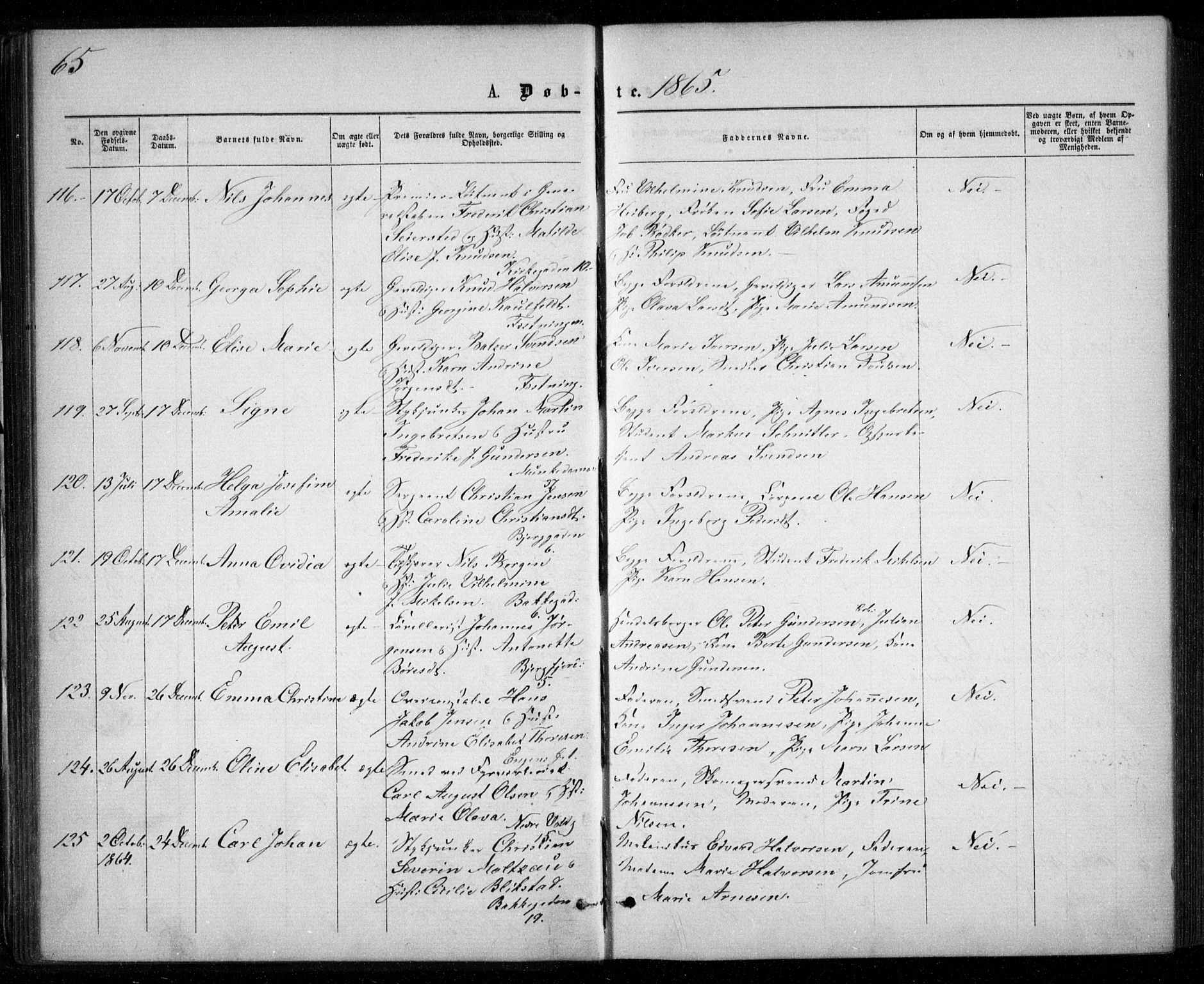 Garnisonsmenigheten Kirkebøker, AV/SAO-A-10846/G/Ga/L0006: Parish register (copy) no. 6, 1860-1880, p. 65