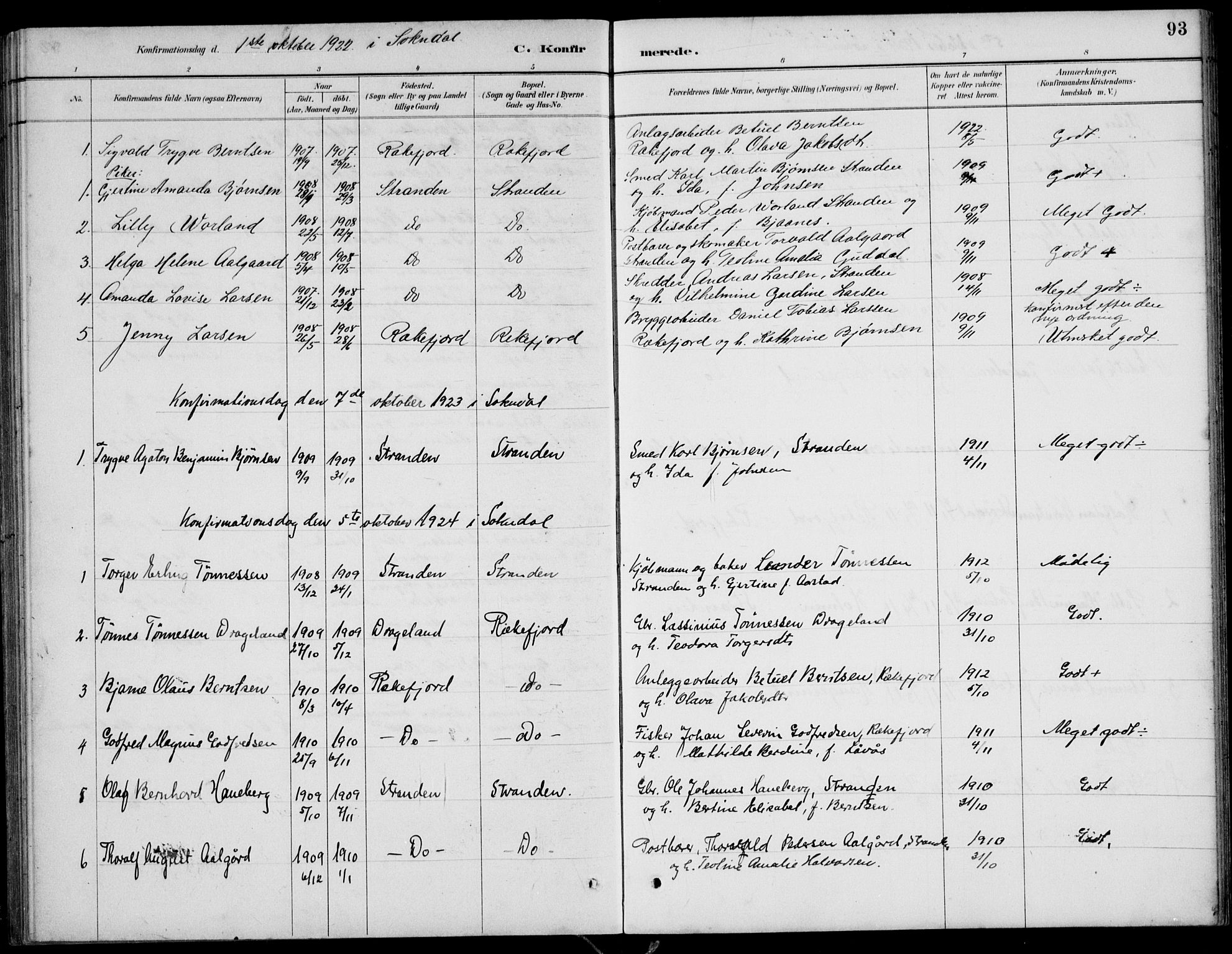 Sokndal sokneprestkontor, SAST/A-101808: Parish register (copy) no. B 5, 1887-1934, p. 93
