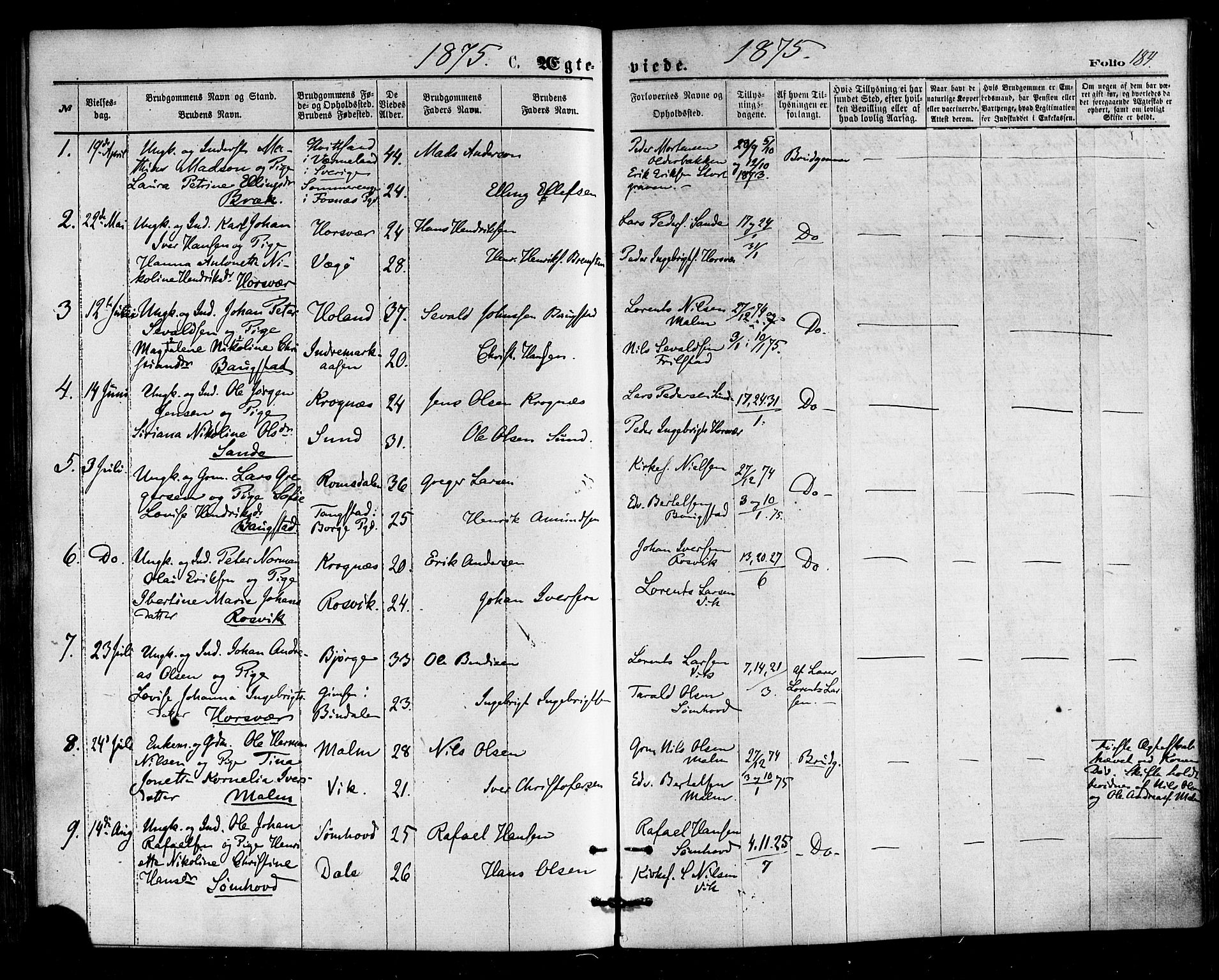 Ministerialprotokoller, klokkerbøker og fødselsregistre - Nordland, SAT/A-1459/812/L0177: Parish register (official) no. 812A06, 1875-1885, p. 184