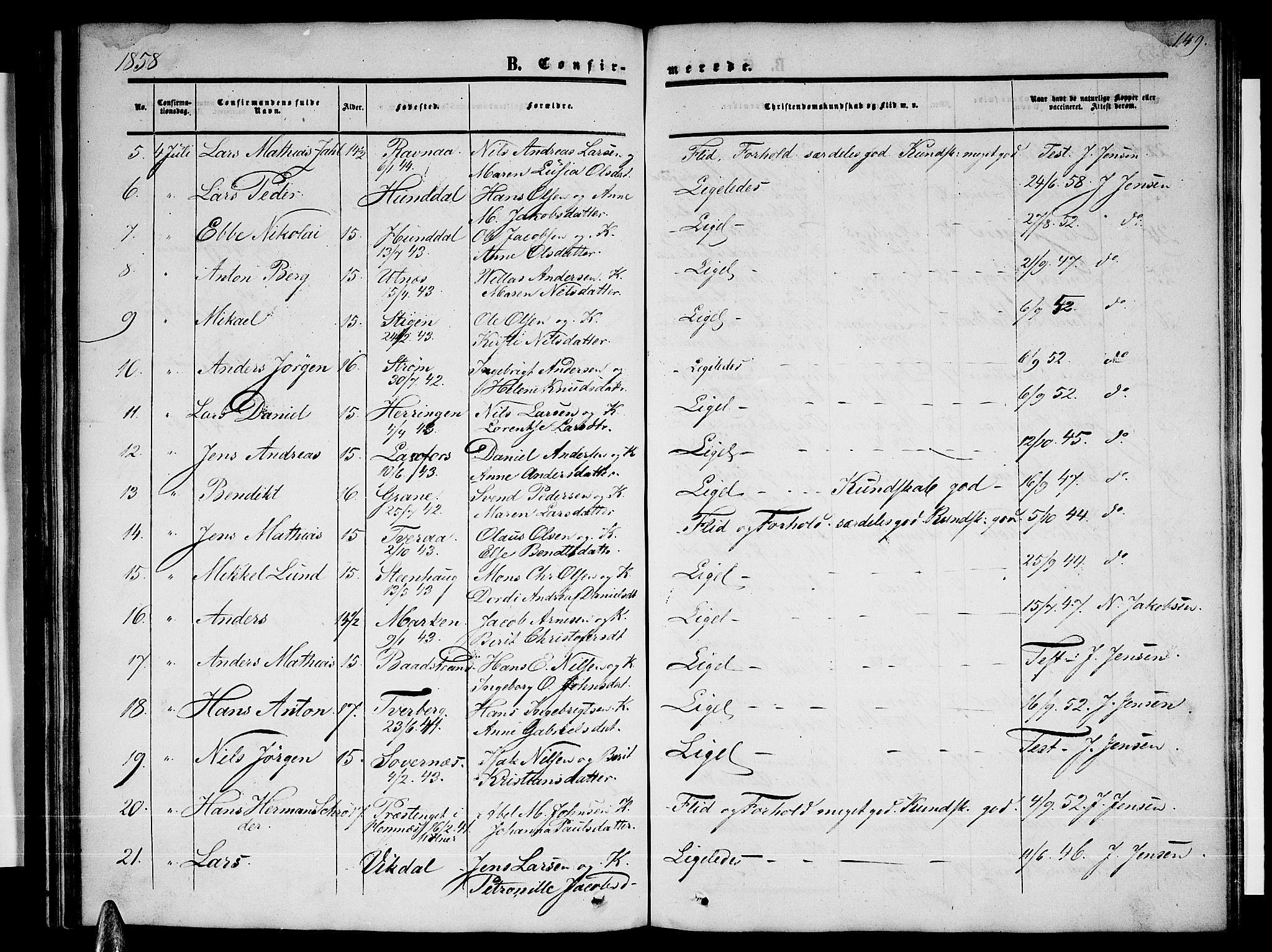 Ministerialprotokoller, klokkerbøker og fødselsregistre - Nordland, SAT/A-1459/820/L0301: Parish register (copy) no. 820C03, 1851-1858, p. 149