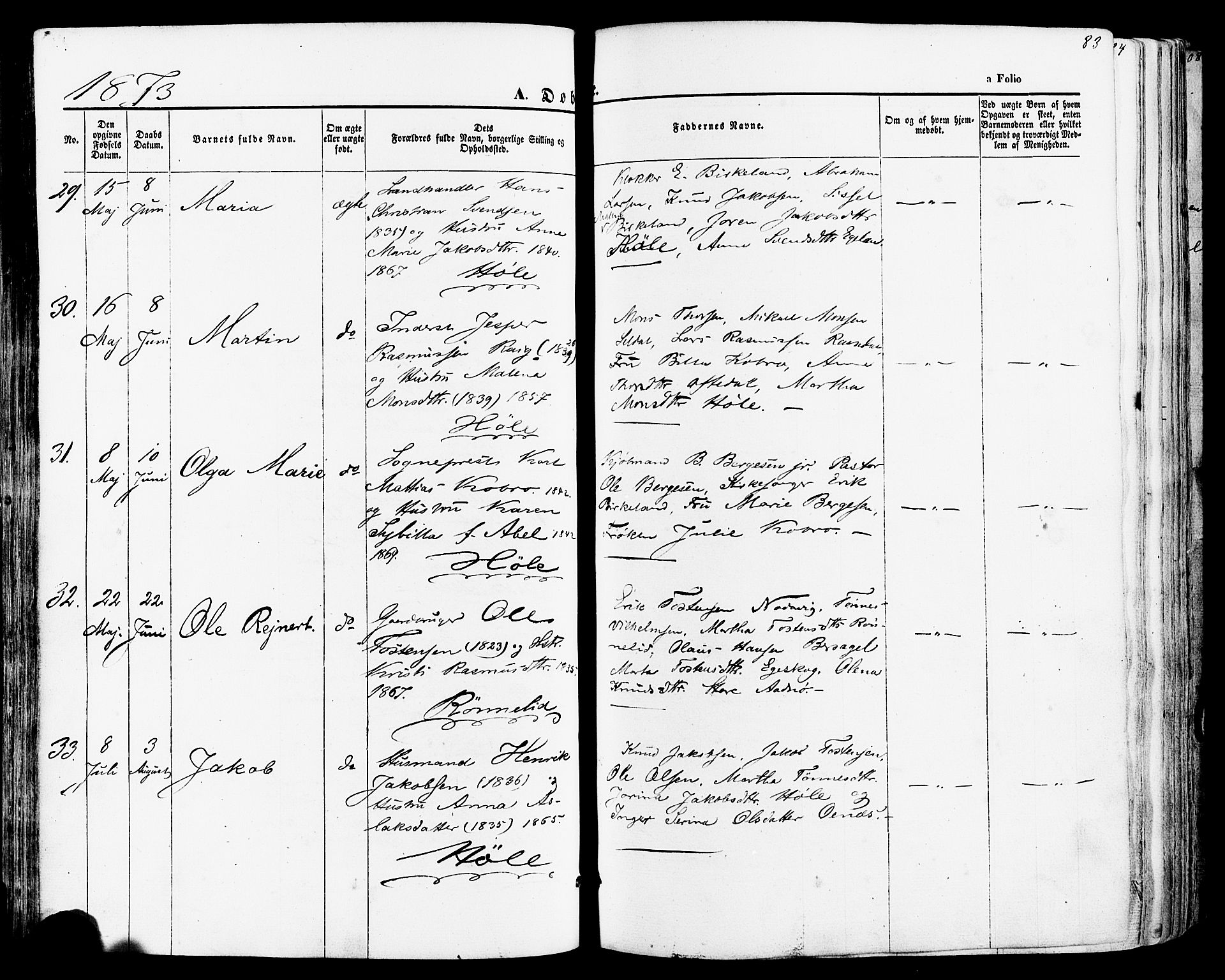 Høgsfjord sokneprestkontor, AV/SAST-A-101624/H/Ha/Haa/L0002: Parish register (official) no. A 2, 1855-1885, p. 83