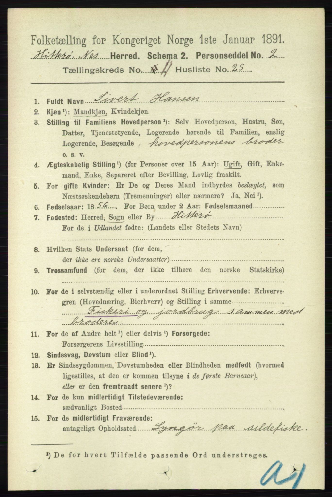 RA, 1891 census for 1043 Hidra og Nes, 1891, p. 4617
