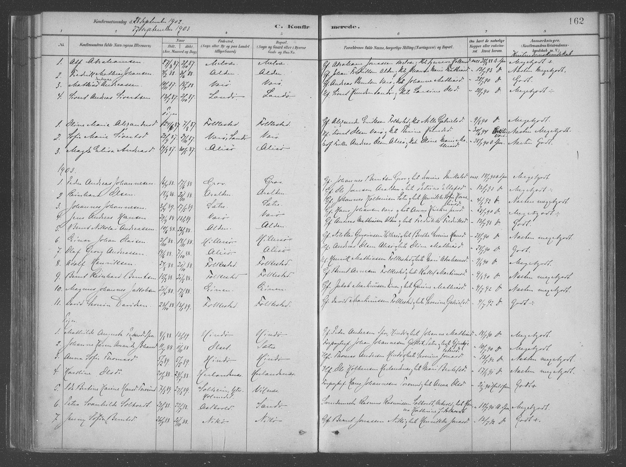Askvoll sokneprestembete, SAB/A-79501/H/Haa/Haac/L0001: Parish register (official) no. C  1, 1879-1922, p. 162