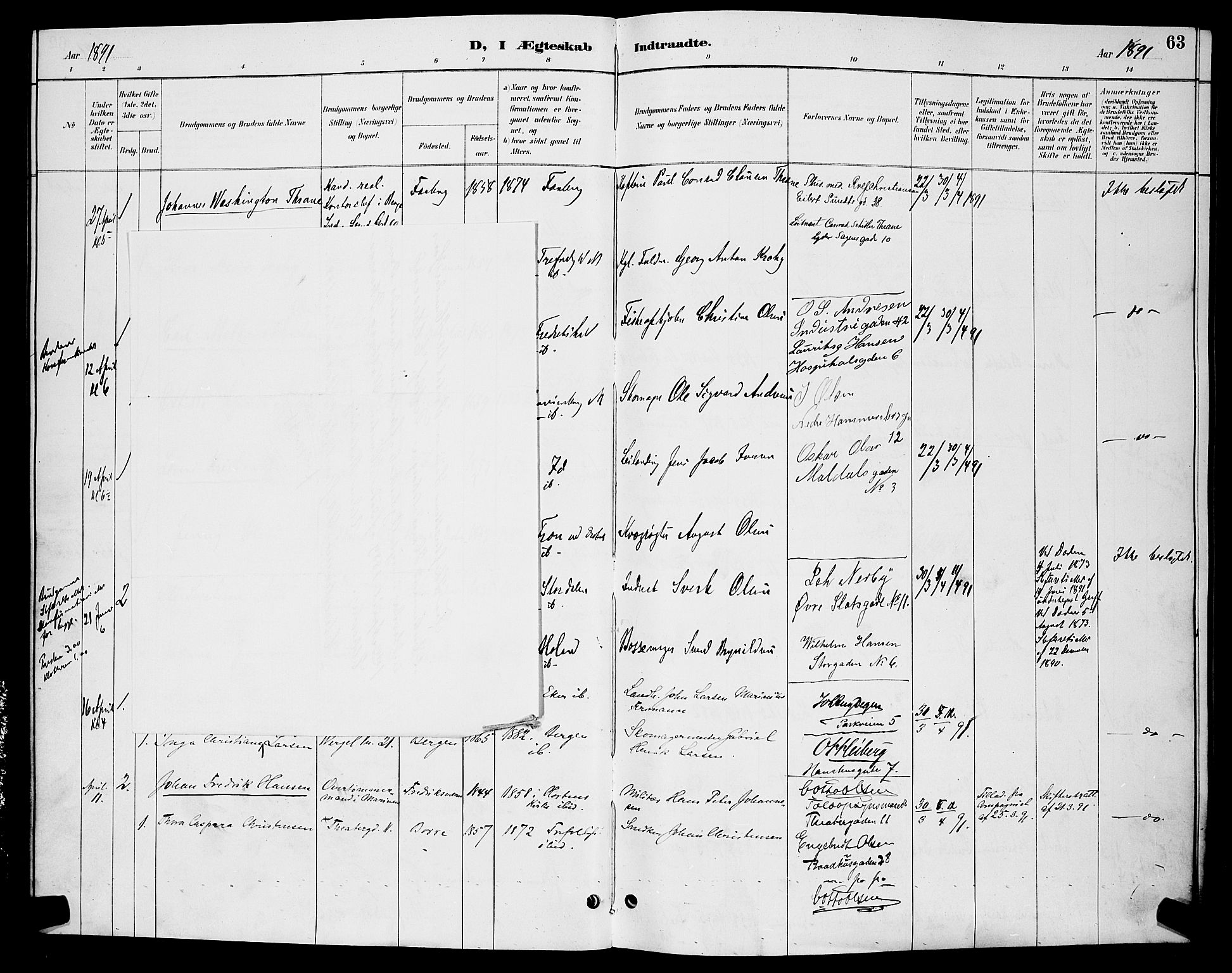 Trefoldighet prestekontor Kirkebøker, AV/SAO-A-10882/H/Ha/L0004: Banns register no. 4, 1888-1894, p. 63