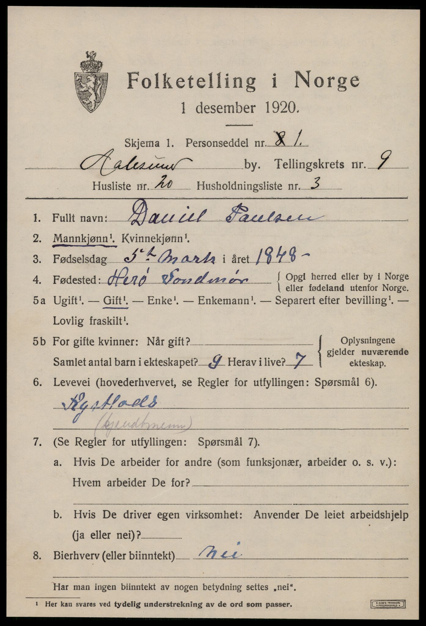 SAT, 1920 census for Ålesund, 1920, p. 23280