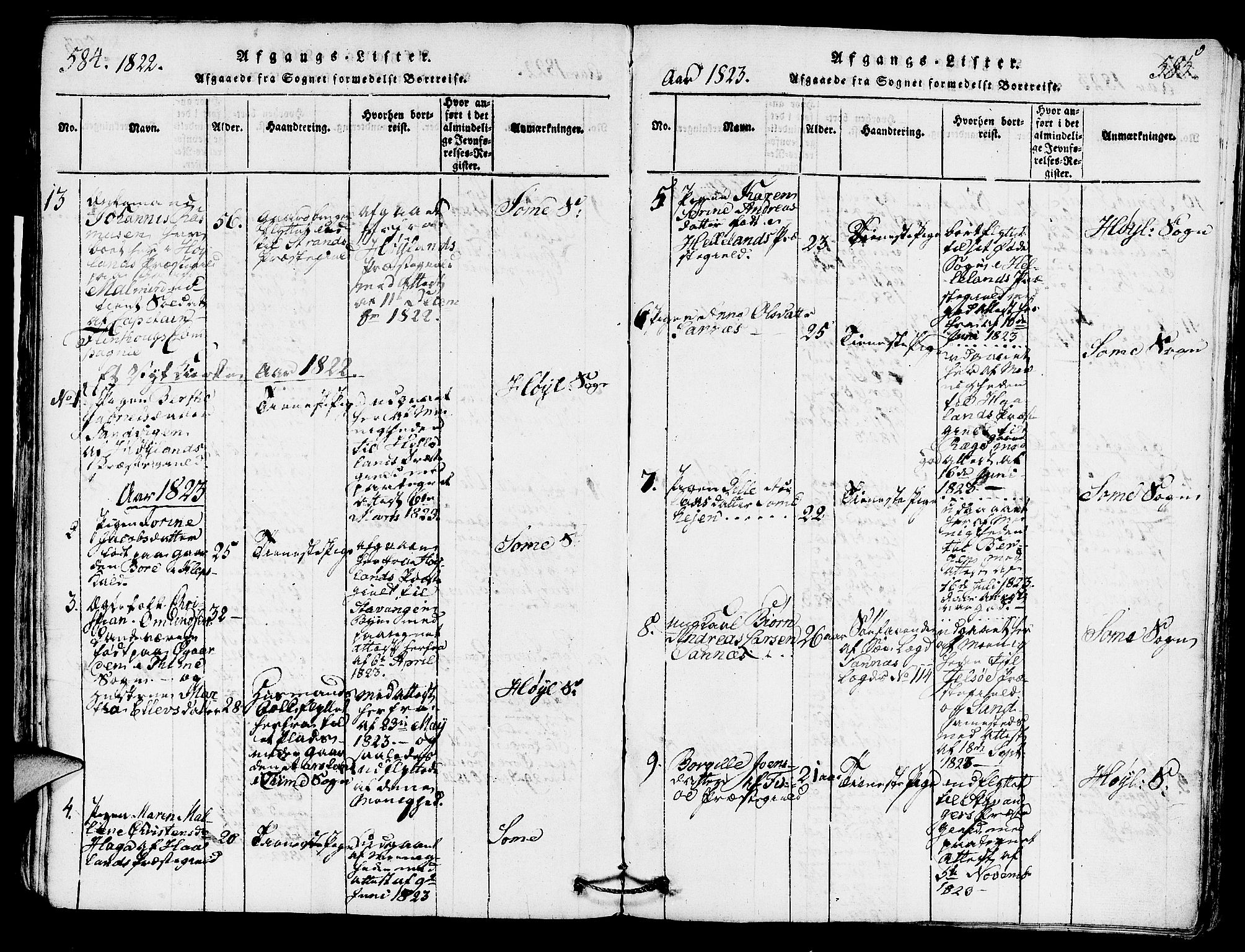 Høyland sokneprestkontor, SAST/A-101799/001/30BA/L0006: Parish register (official) no. A 6, 1815-1825, p. 584-585