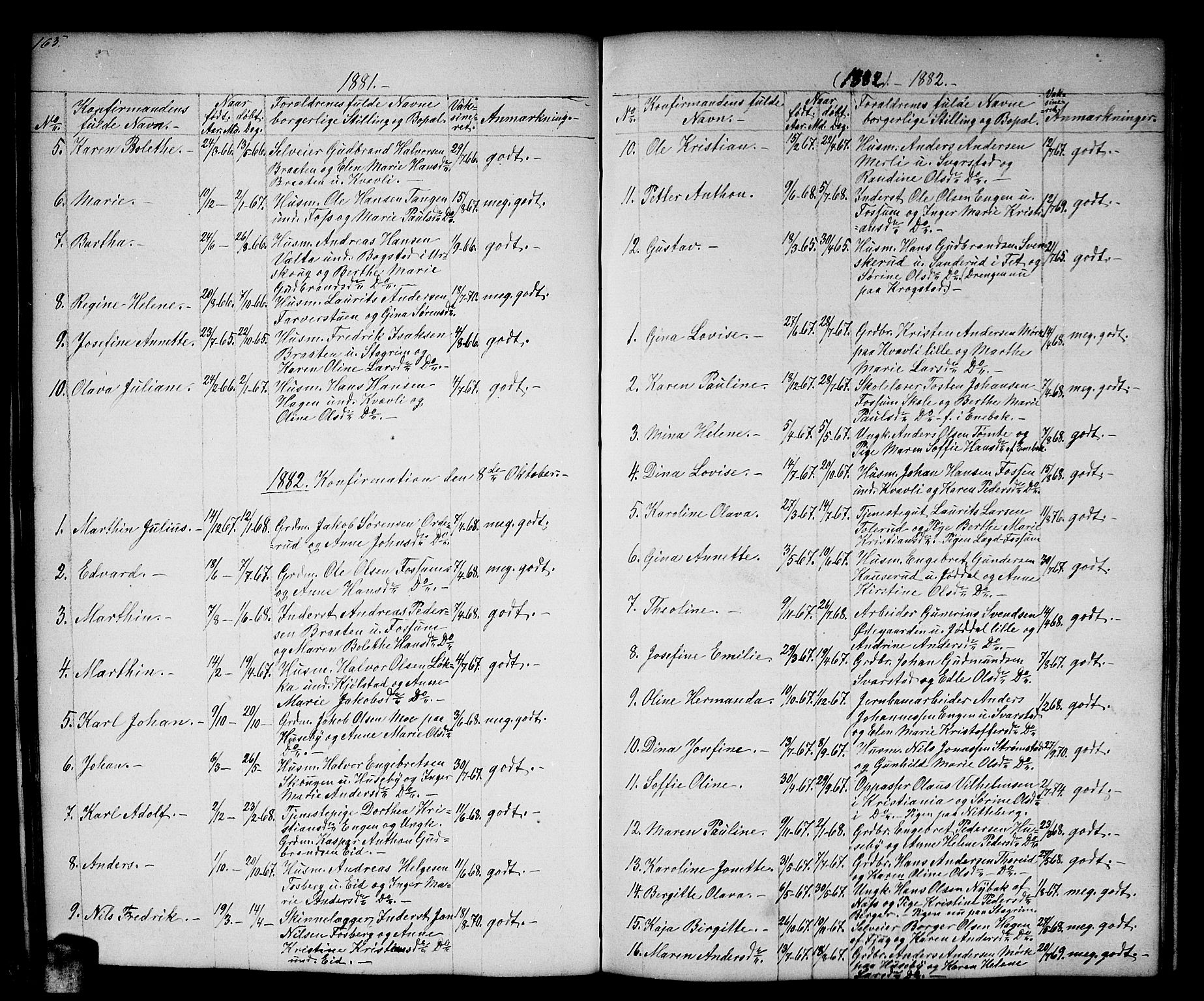 Aurskog prestekontor Kirkebøker, SAO/A-10304a/G/Gb/L0001: Parish register (copy) no. II 1, 1858-1885, p. 165