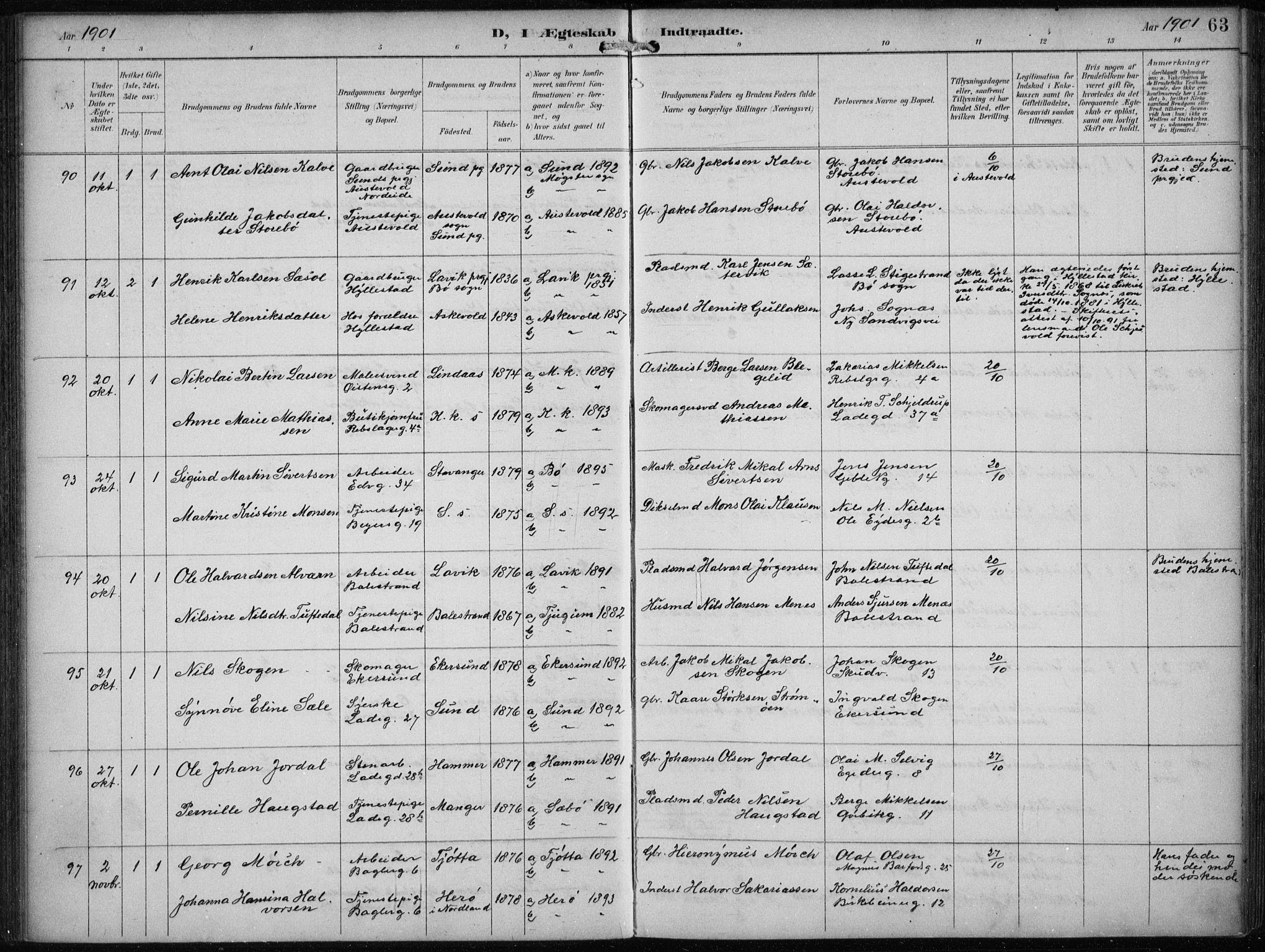 Sandviken Sokneprestembete, AV/SAB-A-77601/H/Ha/L0014: Parish register (official) no. D 1, 1896-1911, p. 63