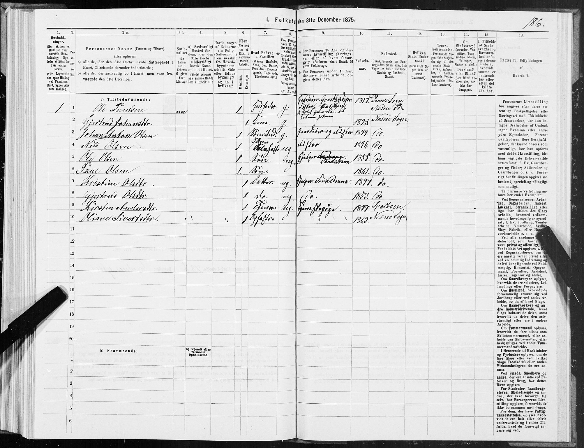 SAT, 1875 census for 1828P Nesna, 1875, p. 1186