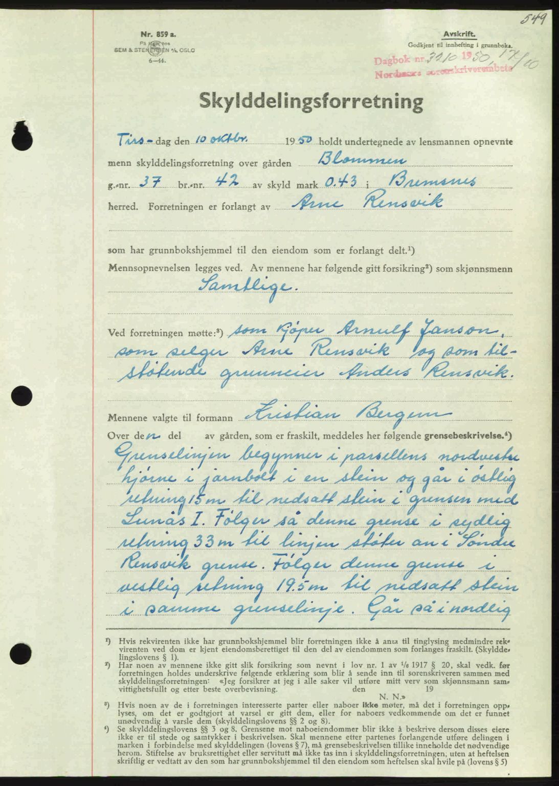 Nordmøre sorenskriveri, AV/SAT-A-4132/1/2/2Ca: Mortgage book no. A116, 1950-1950, Diary no: : 3210/1950