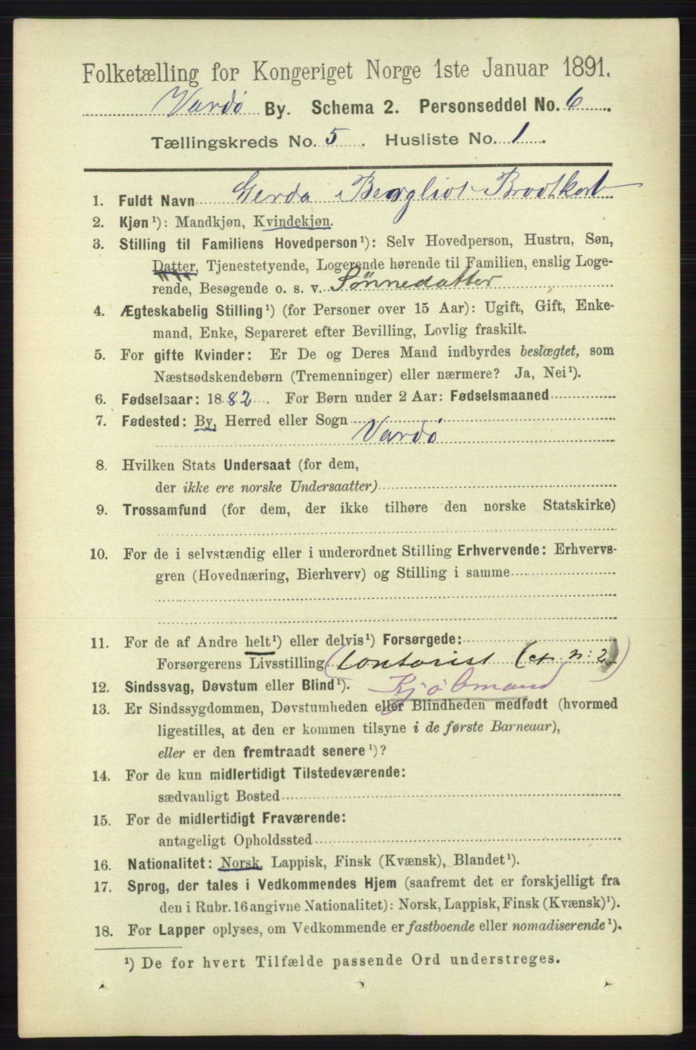 RA, 1891 census for 2002 Vardø, 1891, p. 2332