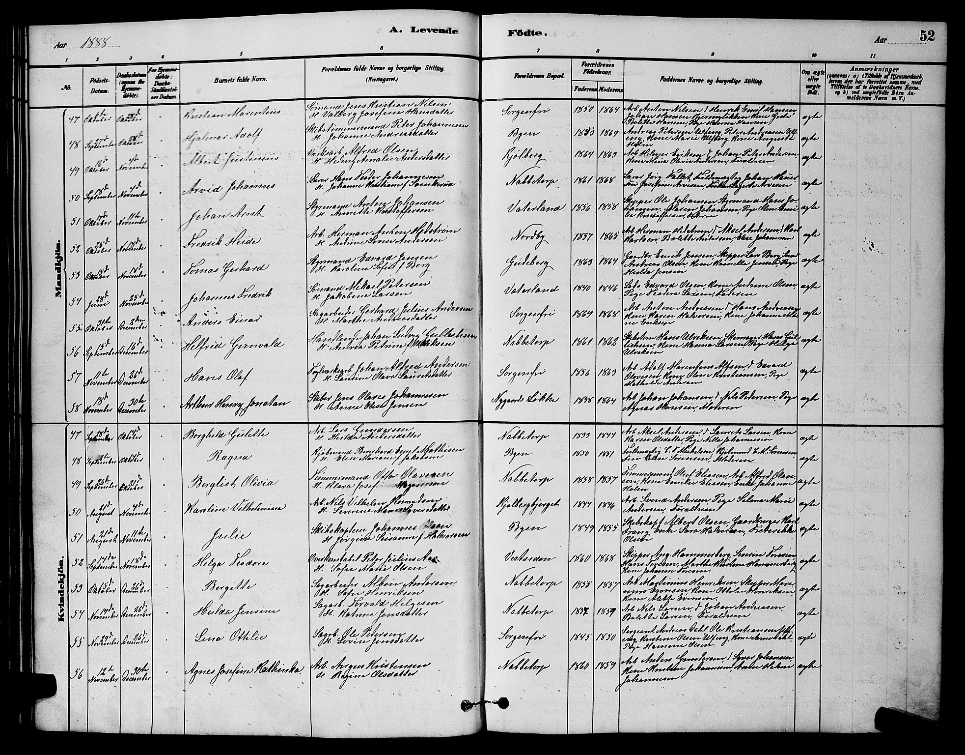 Østre Fredrikstad prestekontor Kirkebøker, AV/SAO-A-10907/G/Ga/L0001: Parish register (copy) no. 1, 1880-1899, p. 52