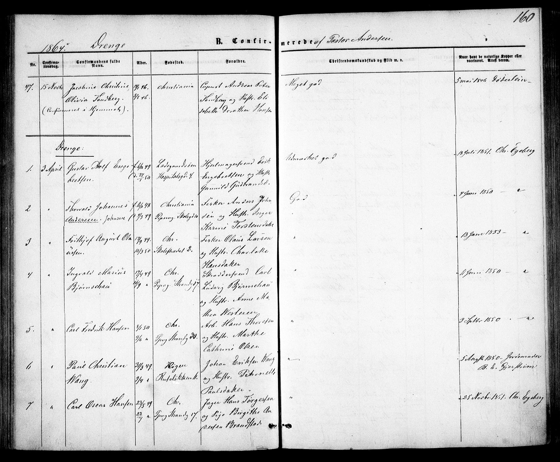 Trefoldighet prestekontor Kirkebøker, AV/SAO-A-10882/F/Fb/L0001: Parish register (official) no. II 1, 1858-1871, p. 160