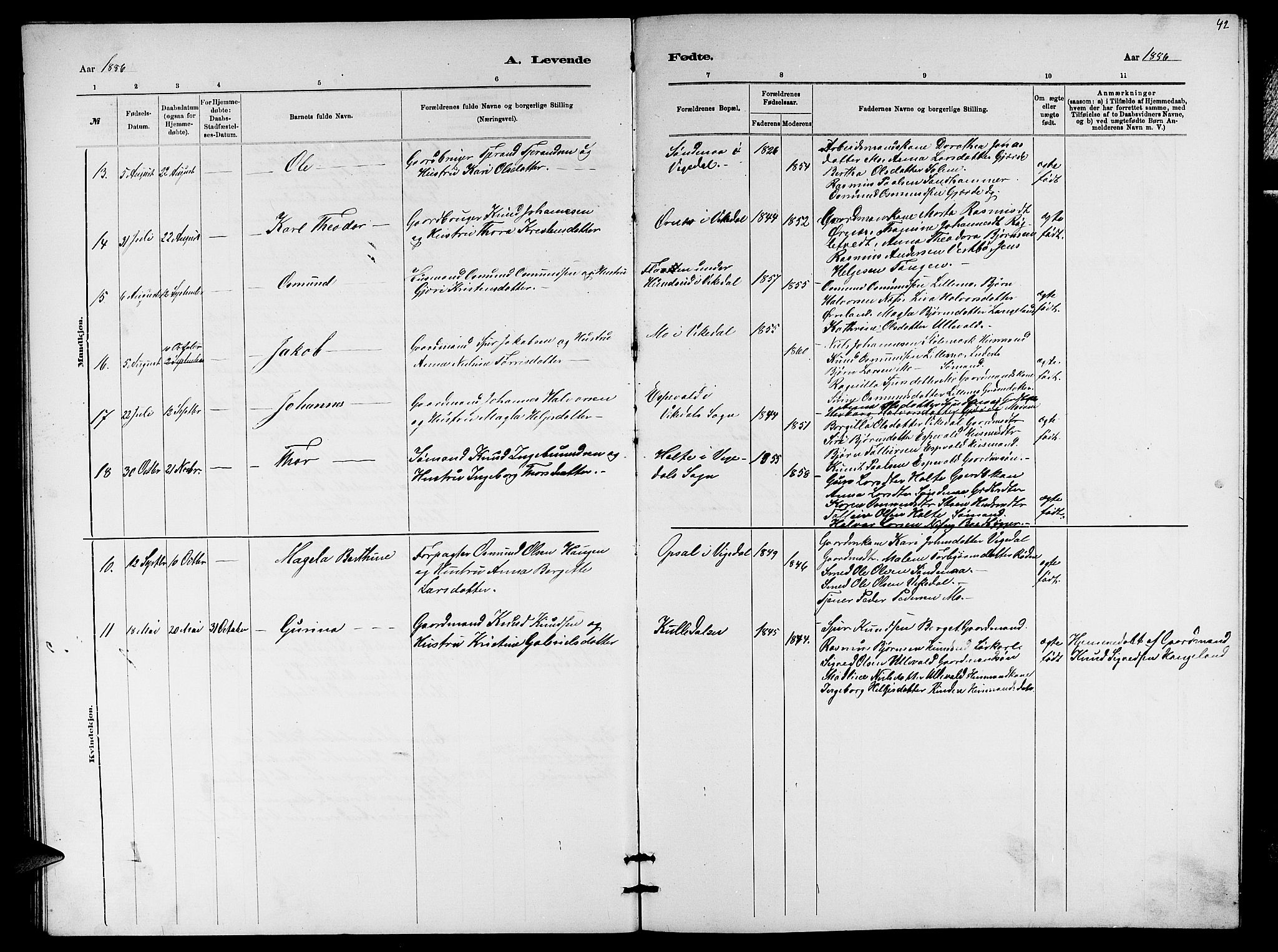 Vikedal sokneprestkontor, AV/SAST-A-101840/01/V: Parish register (copy) no. B 5, 1878-1888, p. 42