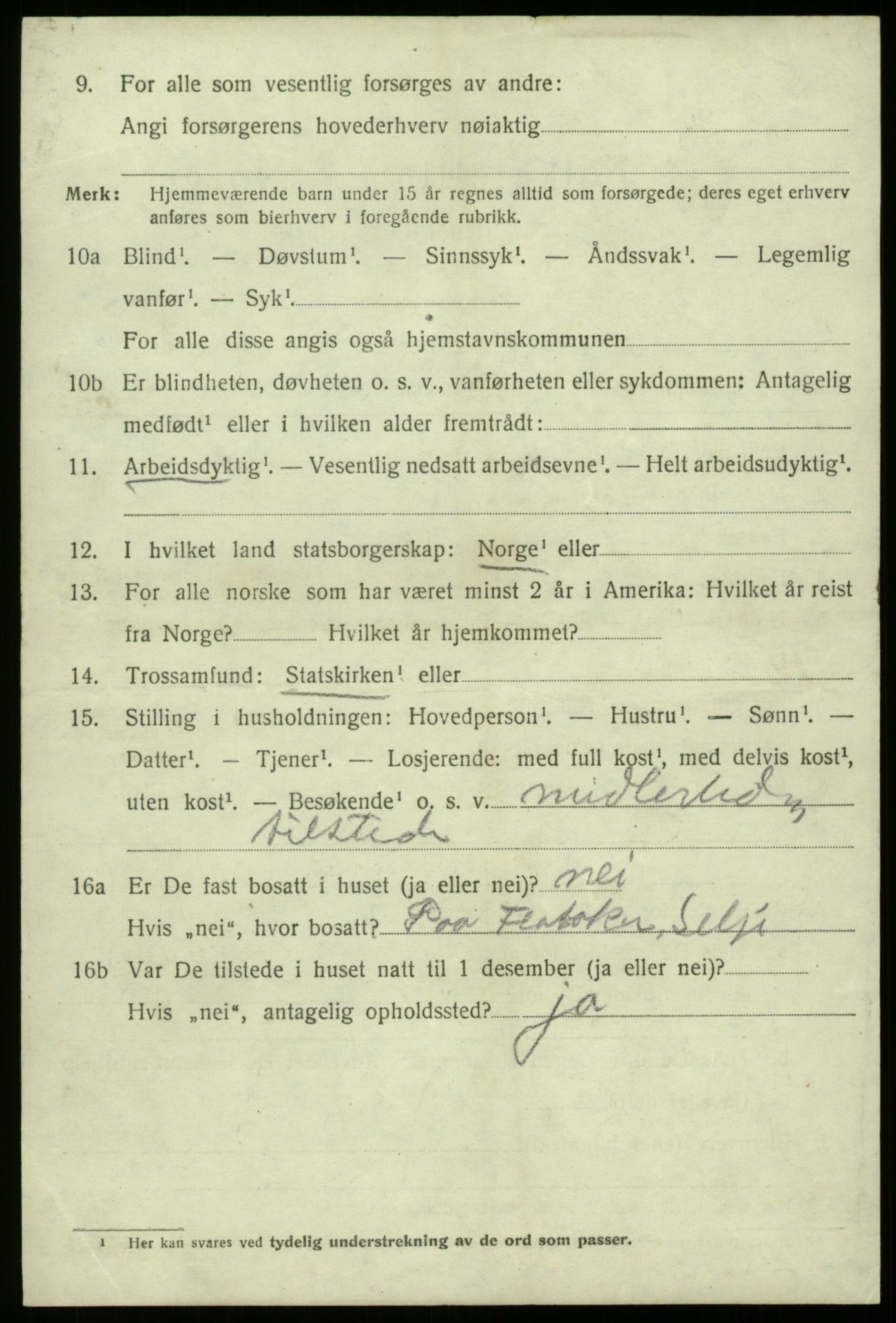 SAB, 1920 census for Selje, 1920, p. 7514