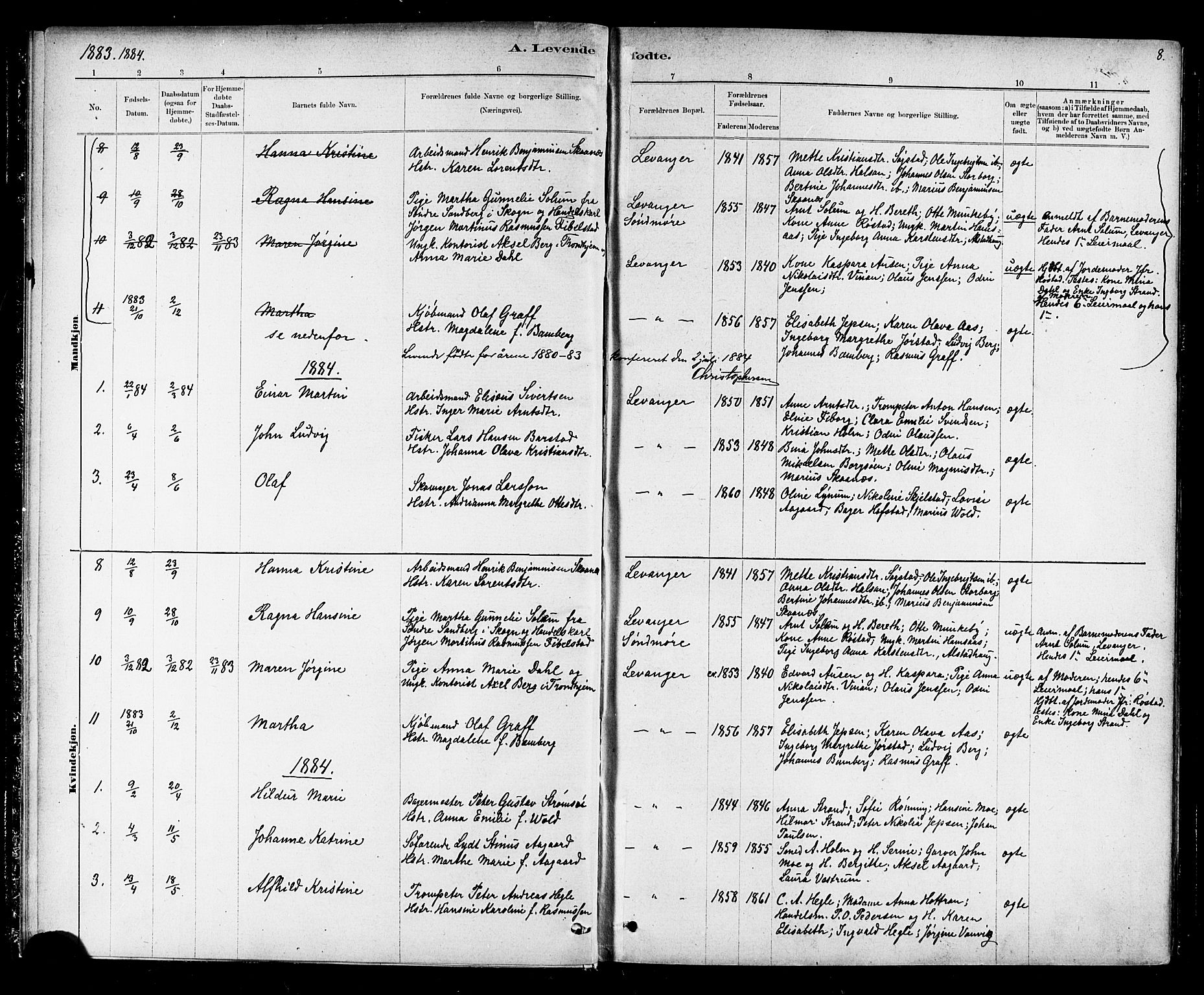 Ministerialprotokoller, klokkerbøker og fødselsregistre - Nord-Trøndelag, SAT/A-1458/720/L0192: Parish register (copy) no. 720C01, 1880-1917, p. 8