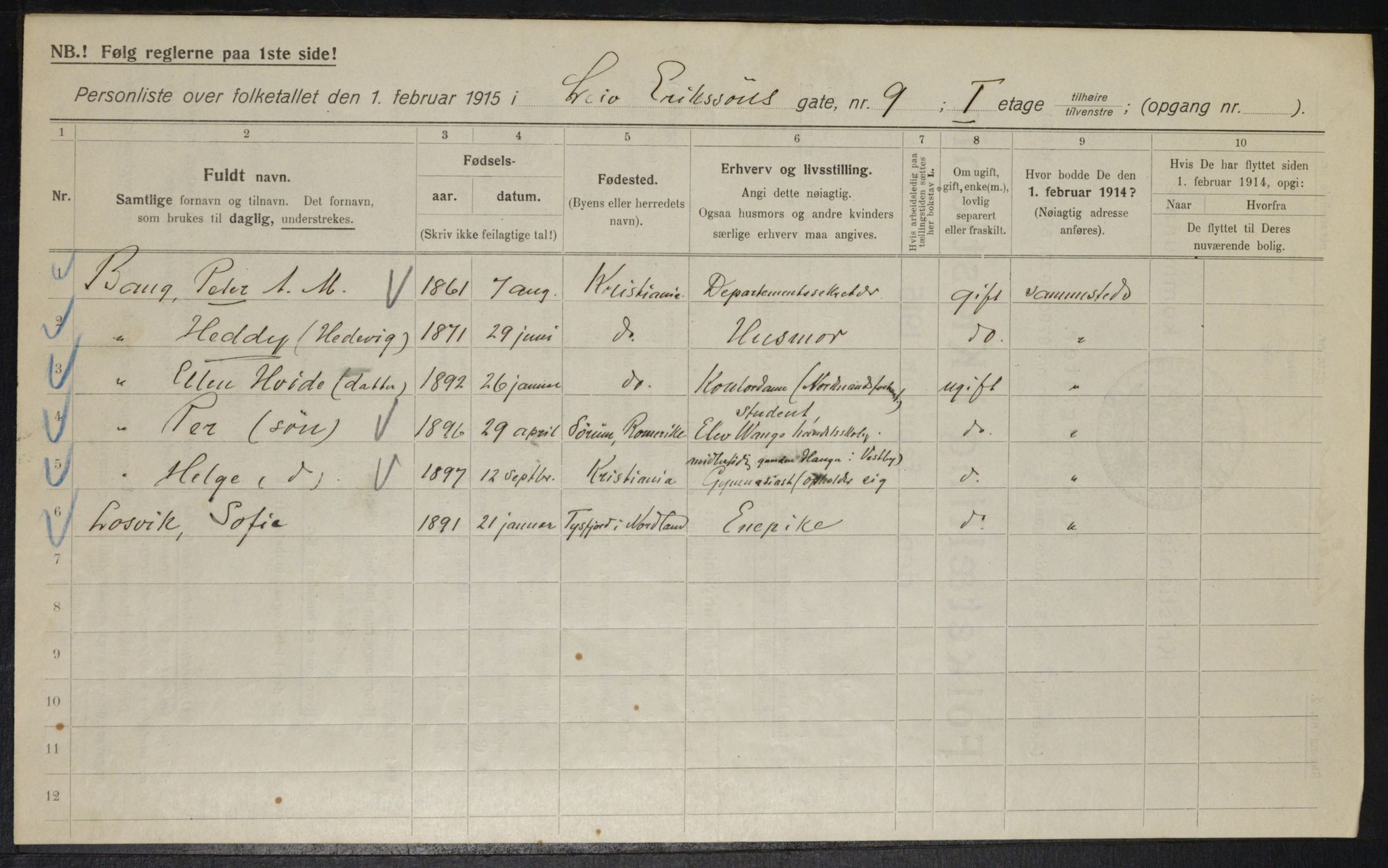 OBA, Municipal Census 1915 for Kristiania, 1915, p. 56995