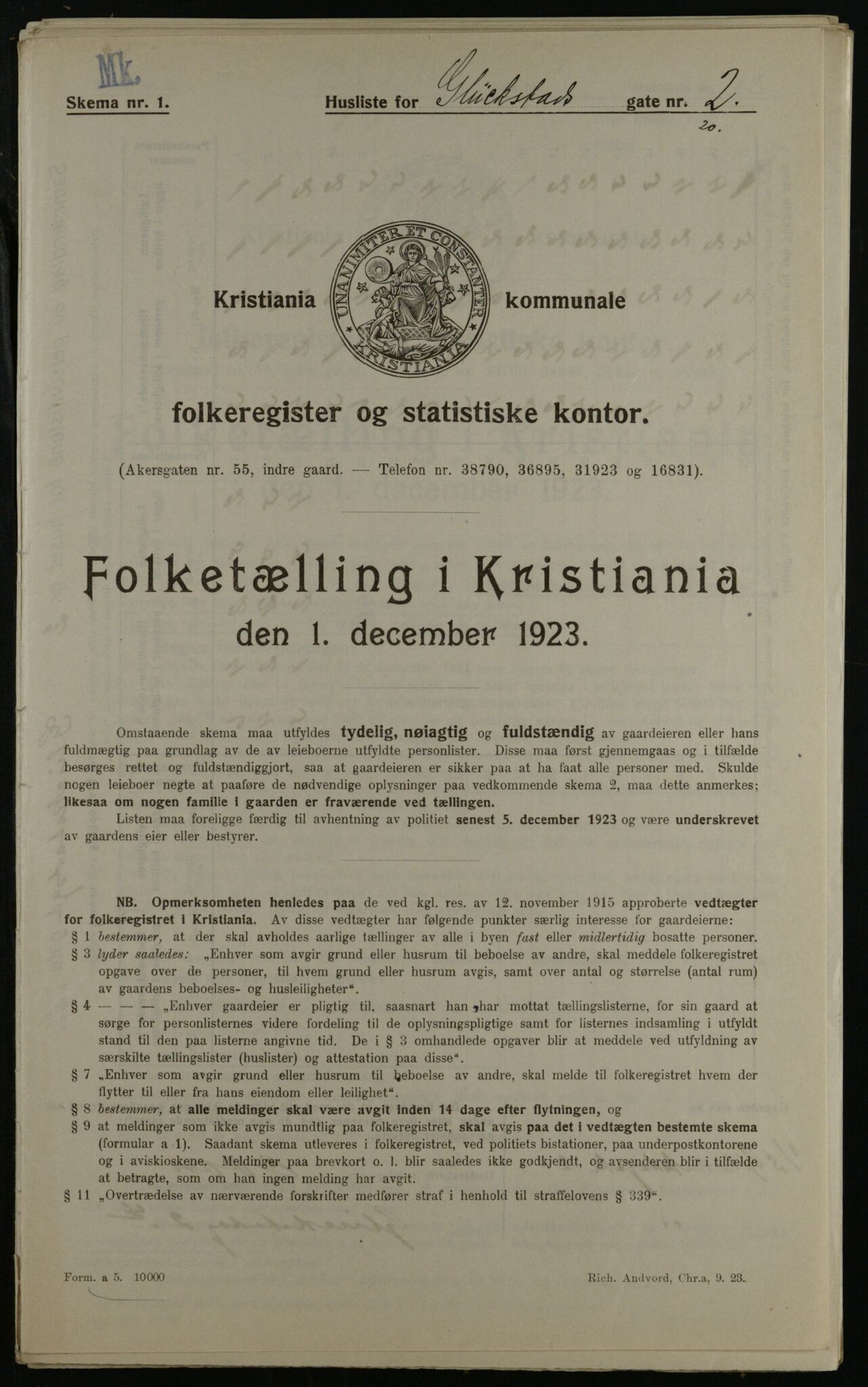 OBA, Municipal Census 1923 for Kristiania, 1923, p. 33260